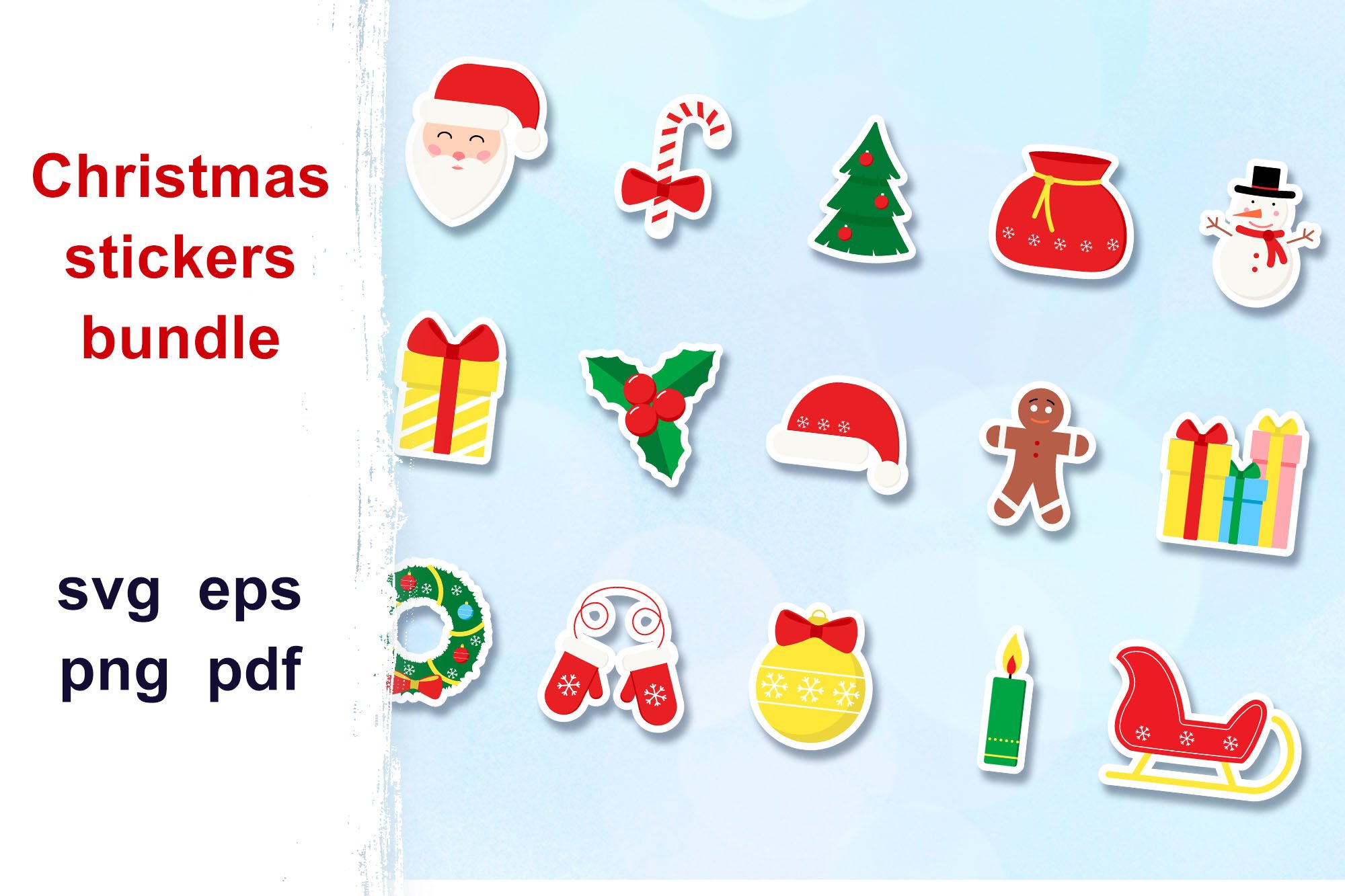 New year, Christmas holiday stickers bundle.