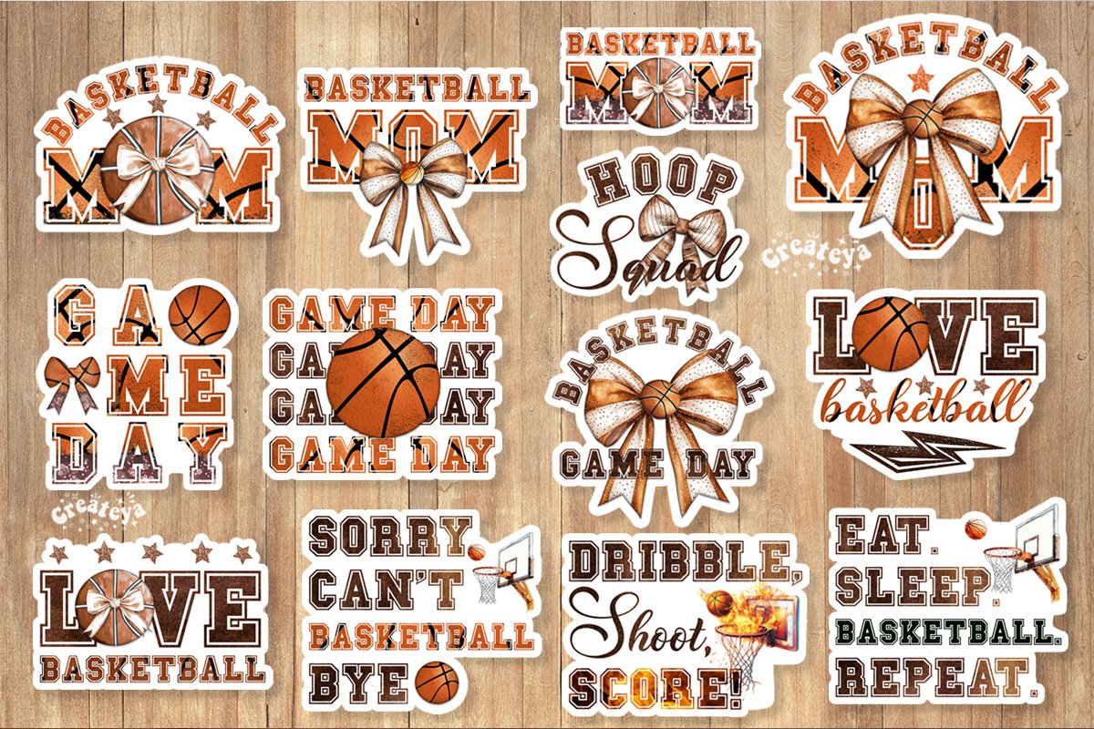 Basketball Stickers Bundle PNG printable Print and cut view 2