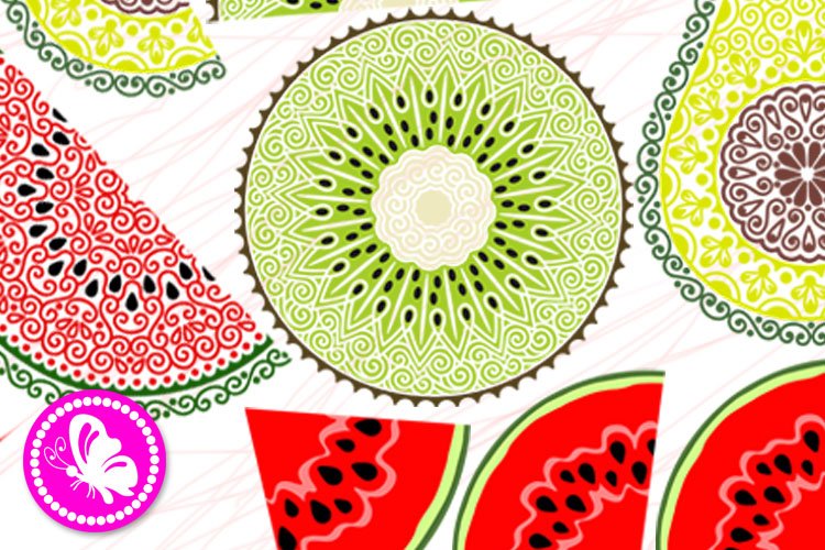 Bundle Tropical fruits Mandalas Zentangle watermelon avocado view 2