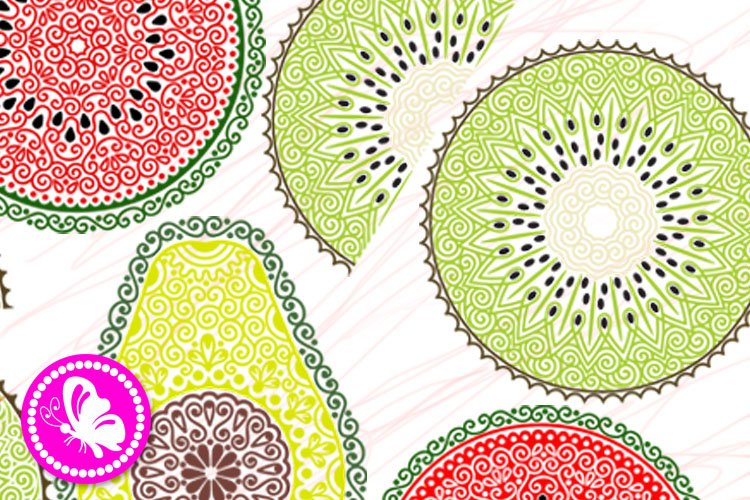 Bundle Tropical fruits Mandalas Zentangle watermelon avocado view 3