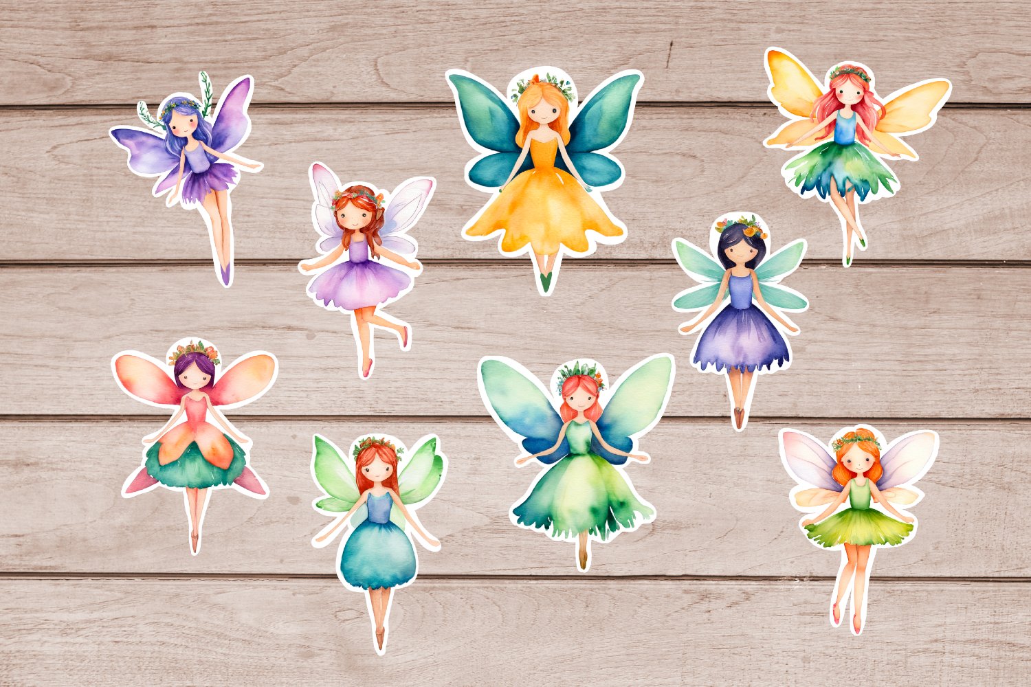 Fairy Stickers Bundle in Watercolor 9 Designs view 2