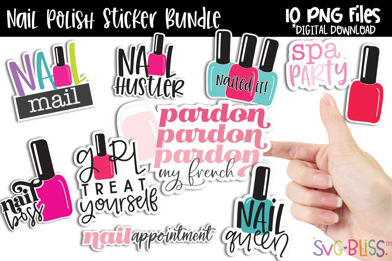 Nail Polish Printable Stickers Bundle- 10 PNG Stickers view 2