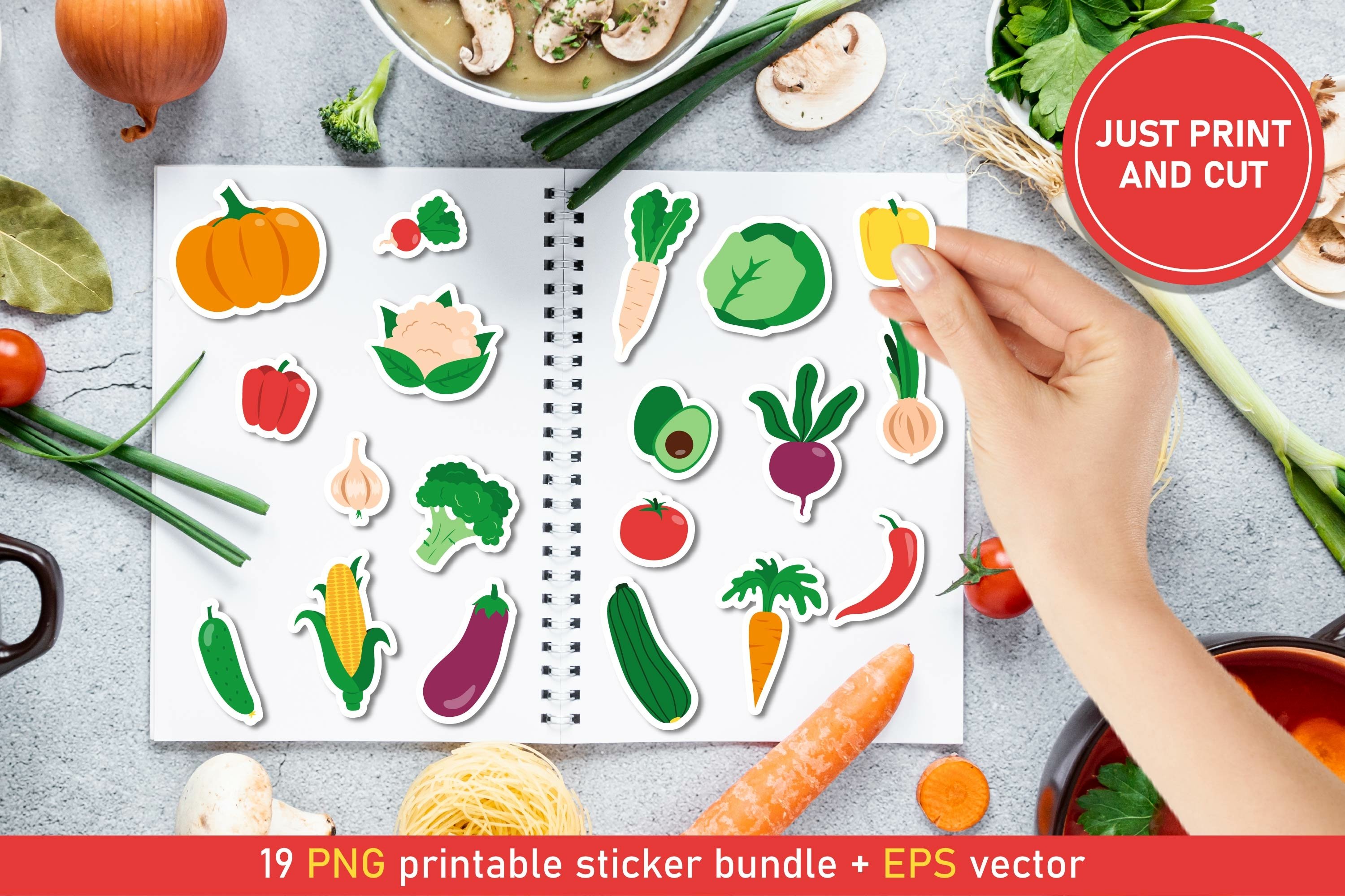 Vegetables stickers bundle | 19 png stickers design