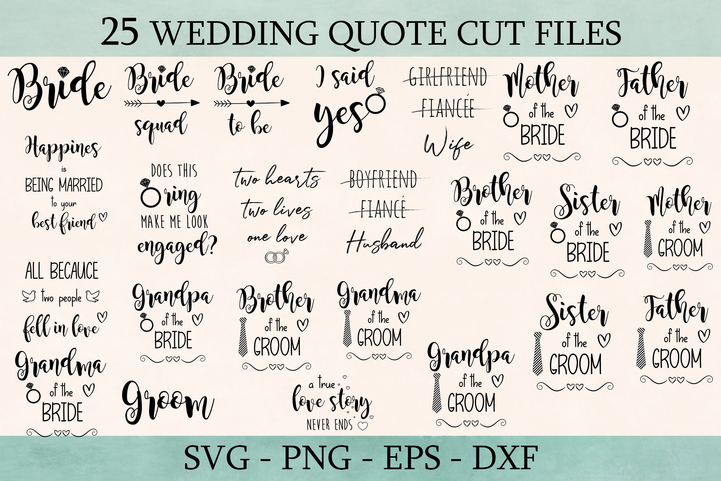Mega Wedding SVG Bundle, Romantic Love Quote Cut Files view 3