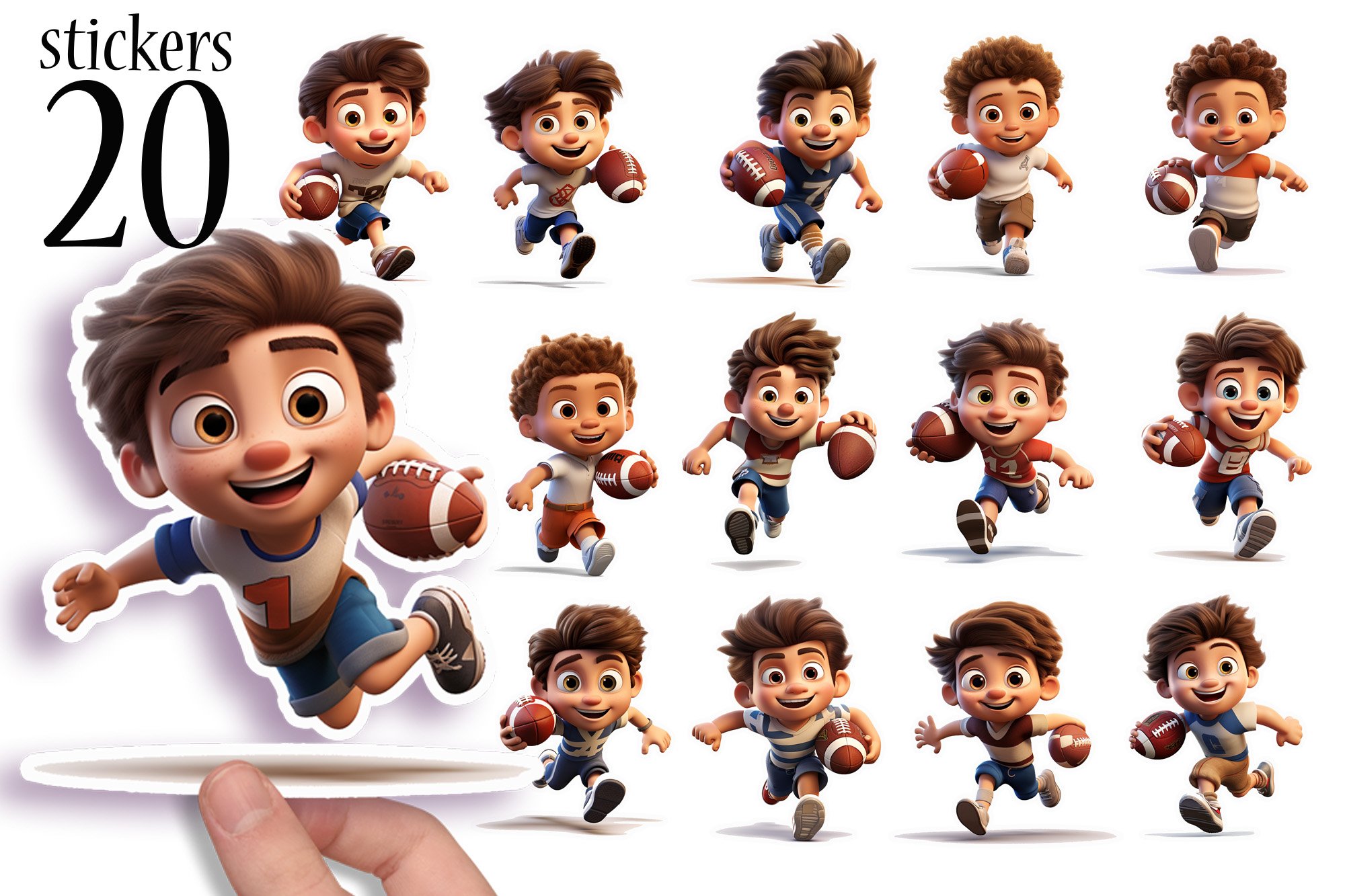 American Football Player Stickers - Cute Print and Cut PNG