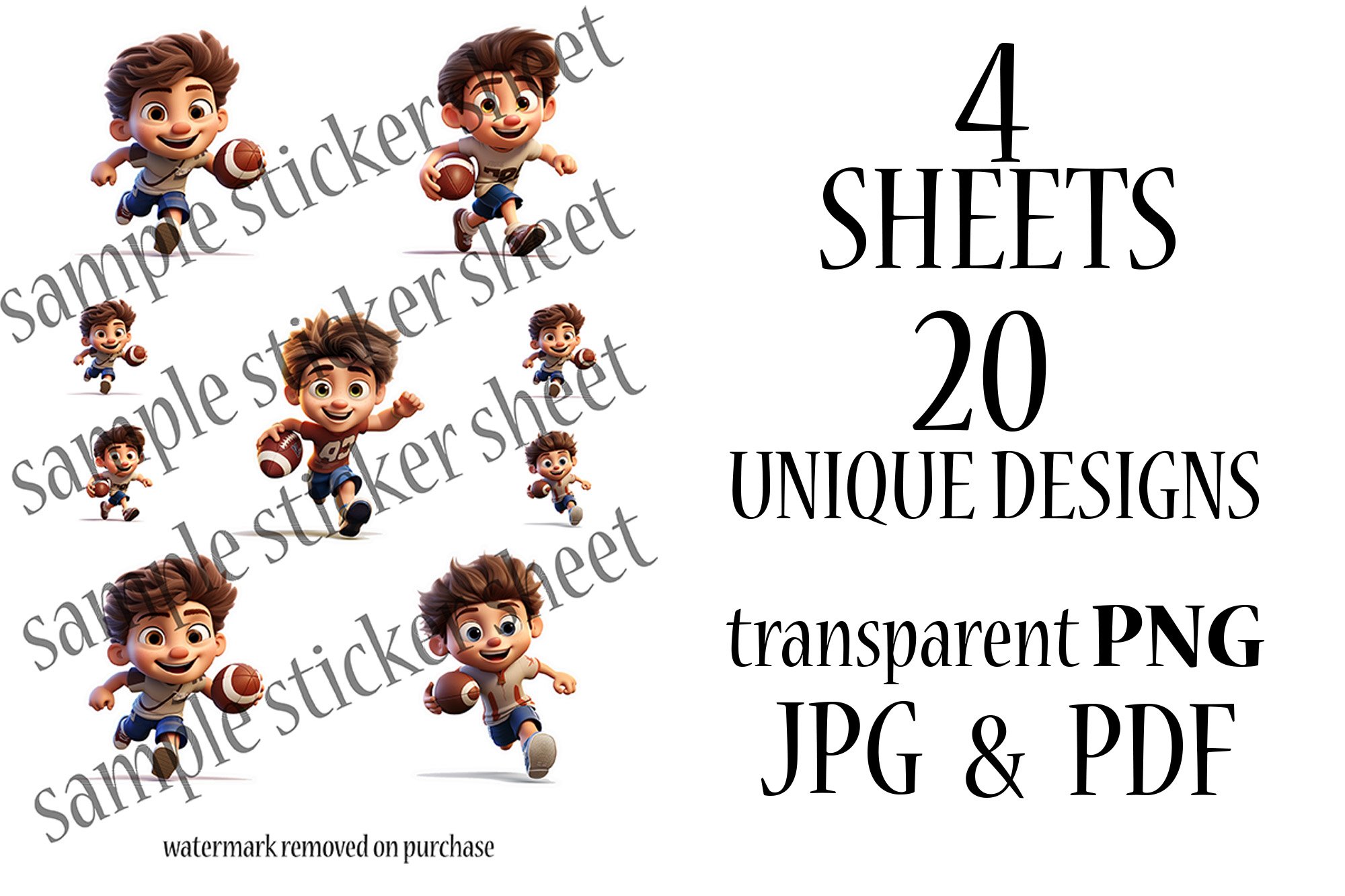 American Football Player Stickers - Cute Print and Cut PNG view 3