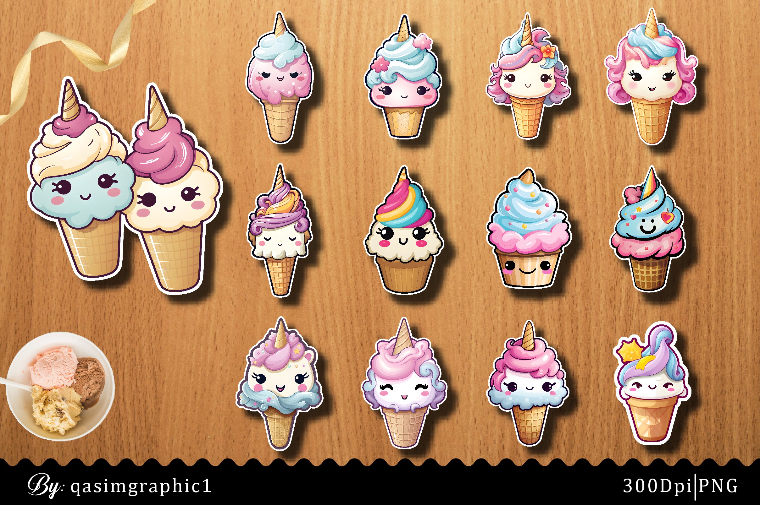 Unicorn ice cream Sublimation Clipart