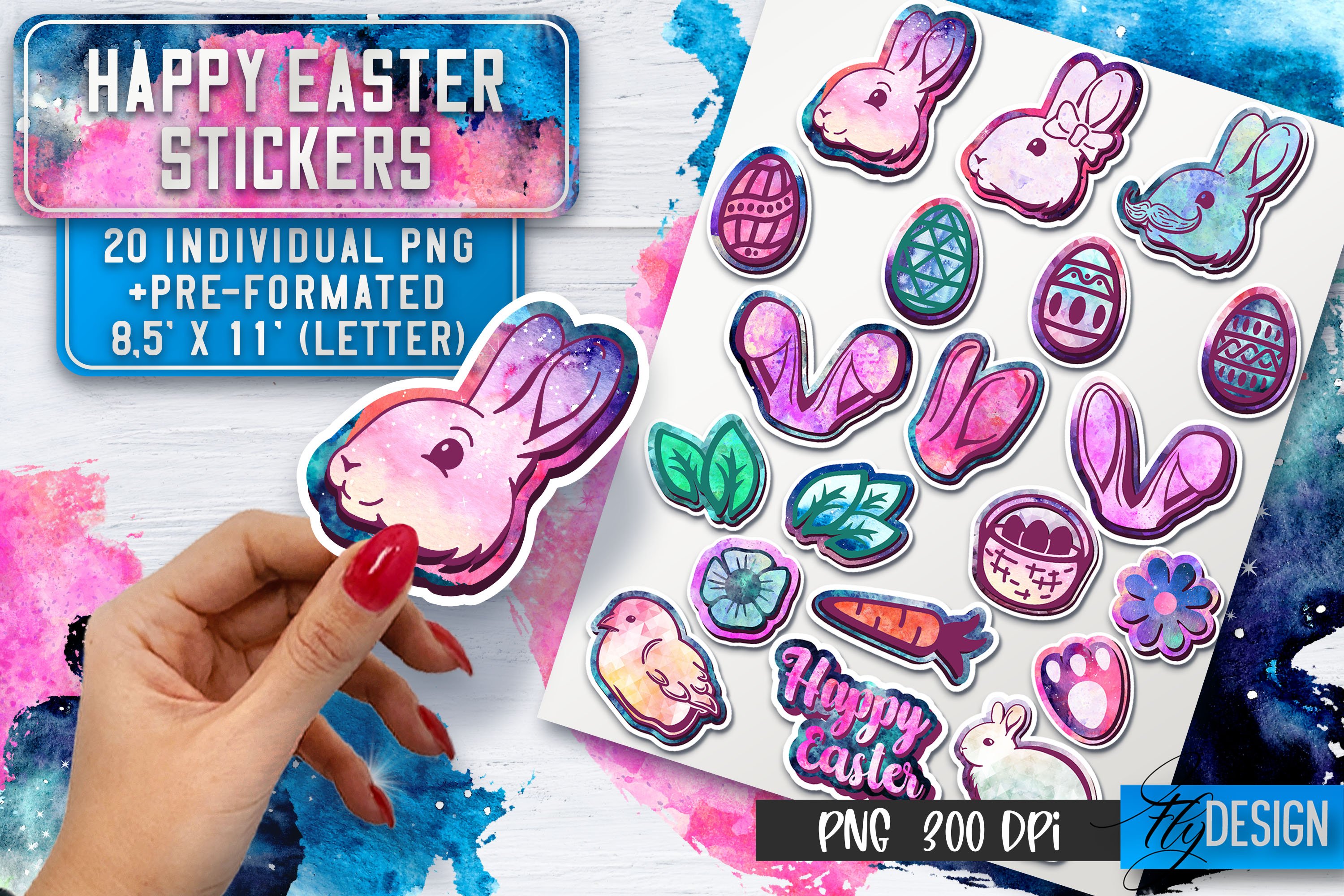 Happy Easter Stickers | Easter Bunny PNG | Easter Egg Hunt view 3