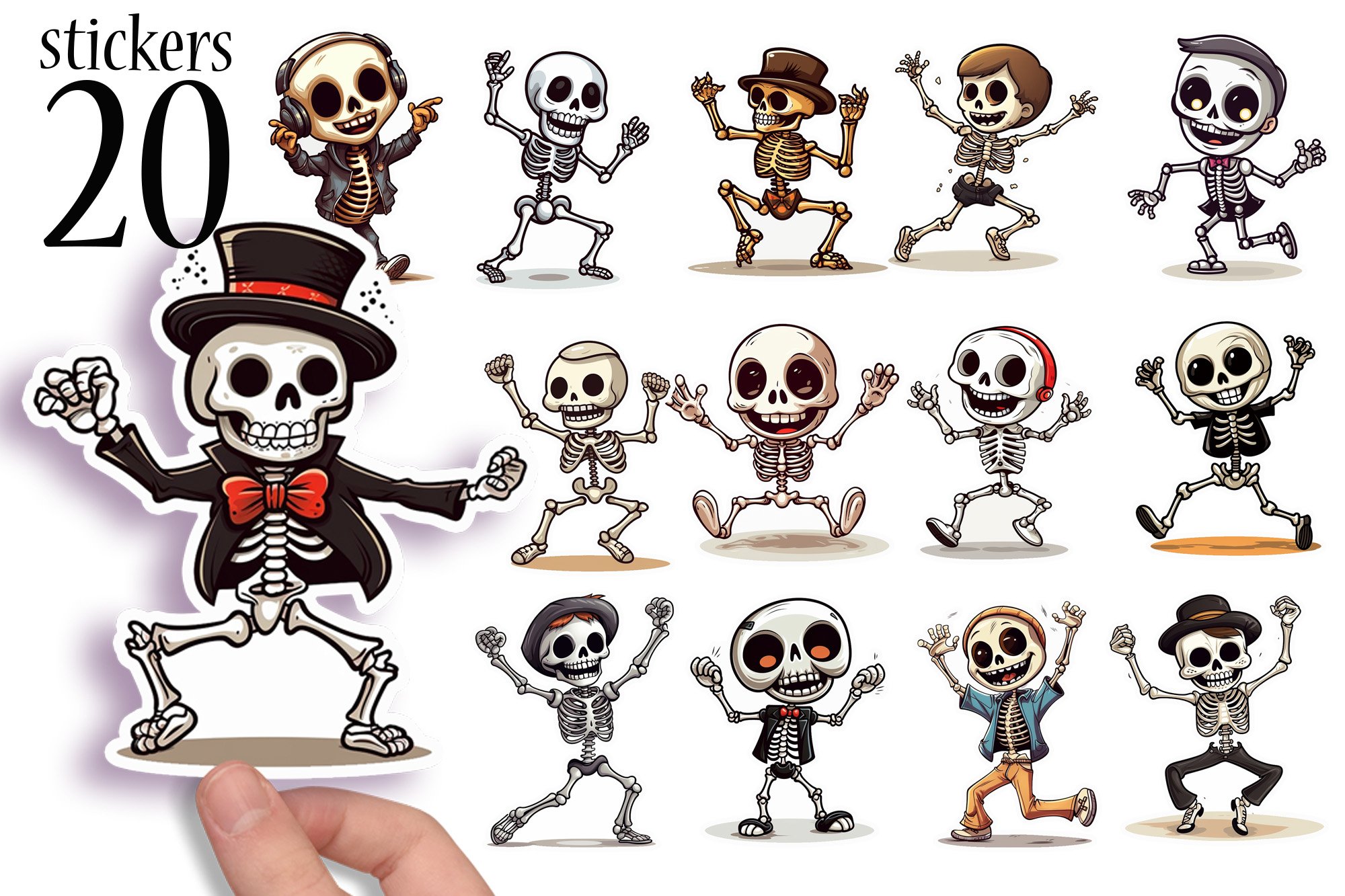 Musical Skeletons - Cute Halloween Stickers Print and Cut