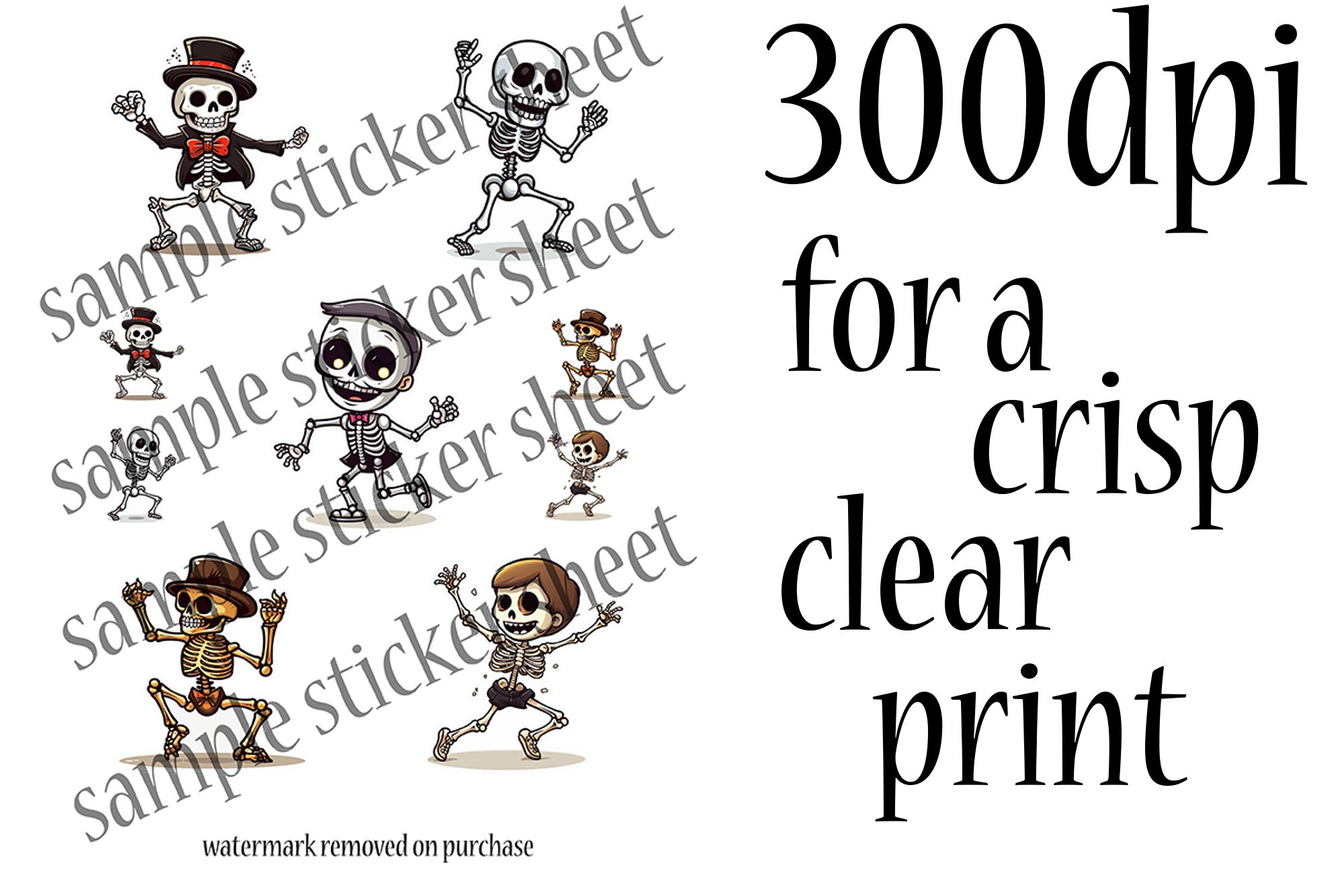 Musical Skeletons - Cute Halloween Stickers Print and Cut view 3