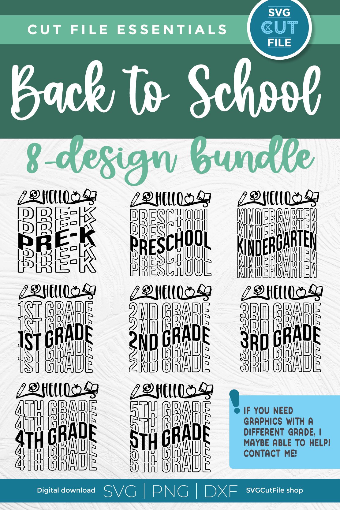 School bundle svg with Pre-K, 1st grade, 2nd grade, 3rd, etc view 3