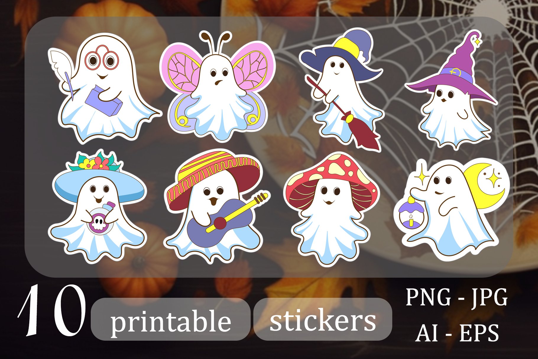 Spooky Cute Ghost Bundle | Halloween Printable Stickers Png