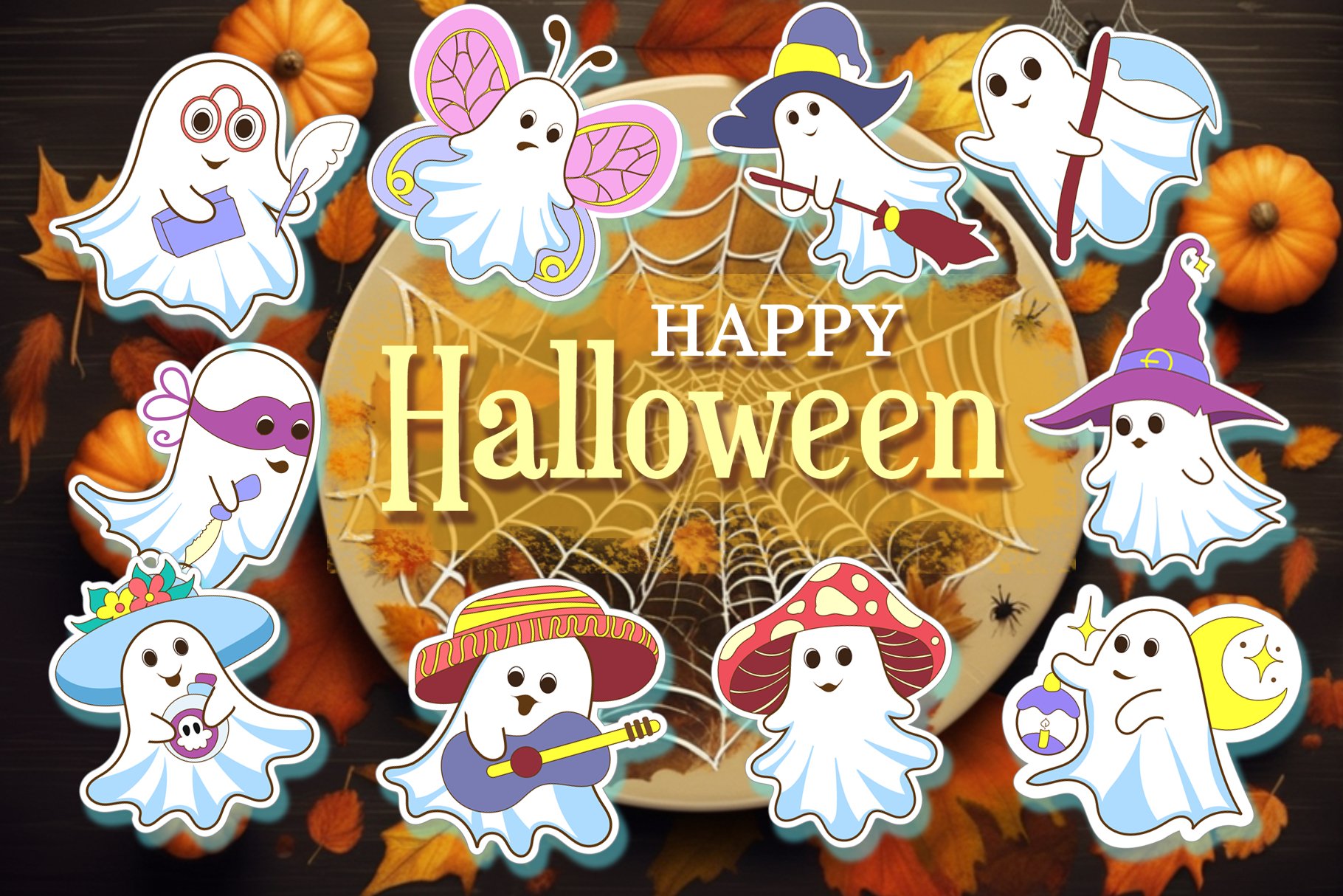 Spooky Cute Ghost Bundle | Halloween Printable Stickers Png view 3