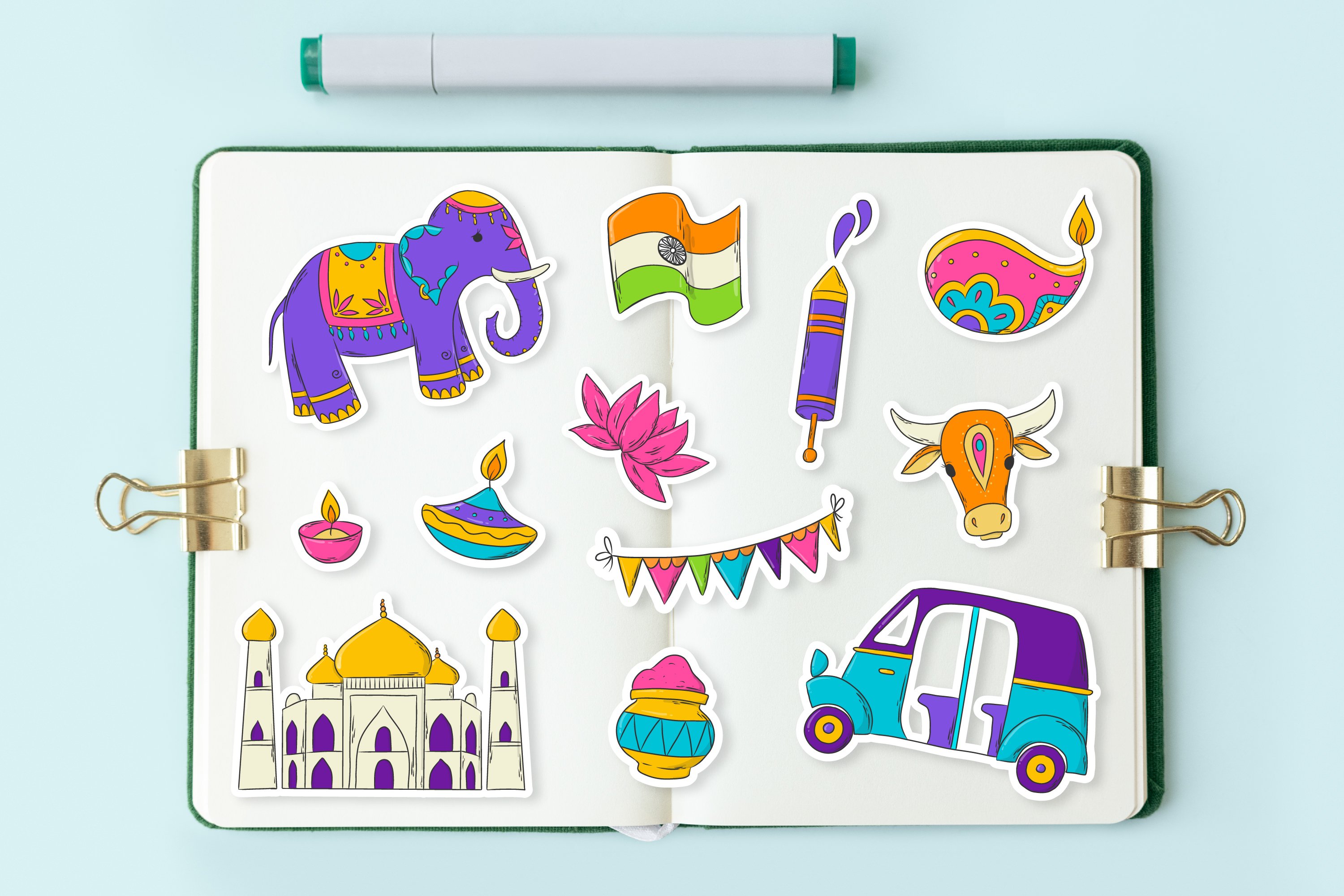 25 INDIA stickers, clip art, doodles set EPS PNG JPG view 2
