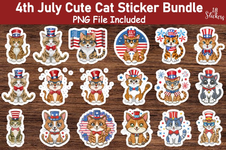 4th july cute Cat Sticker Bundle