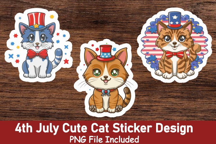 4th july cute Cat Sticker Bundle view 3