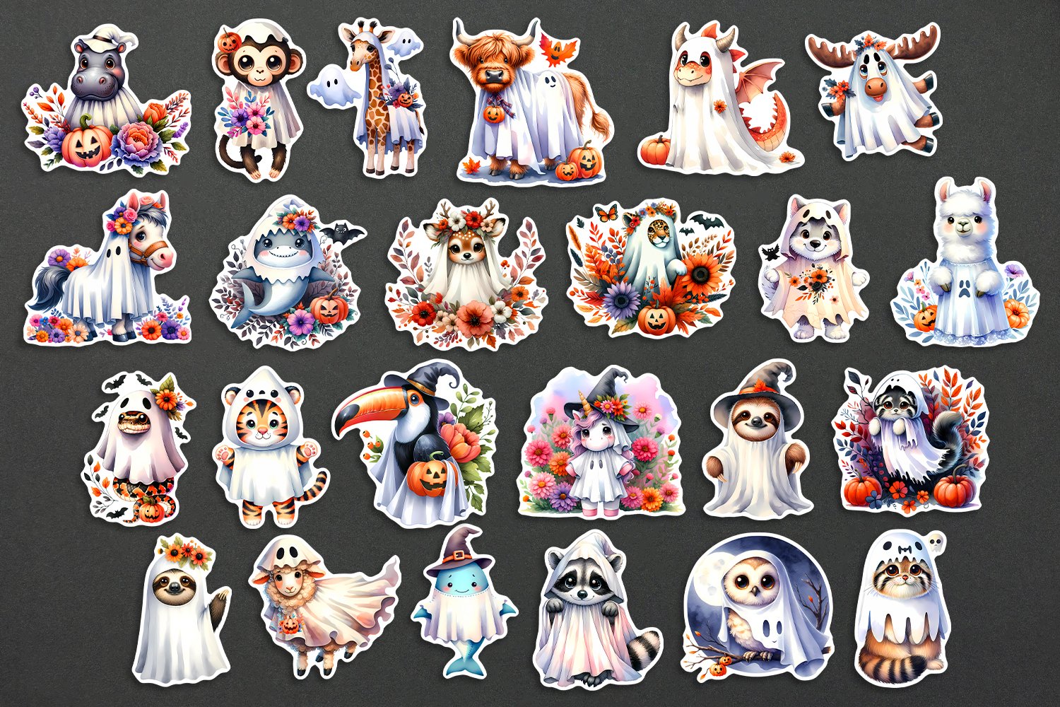 Halloween Stickers Bundle | Cute animals in ghost costumes view 2