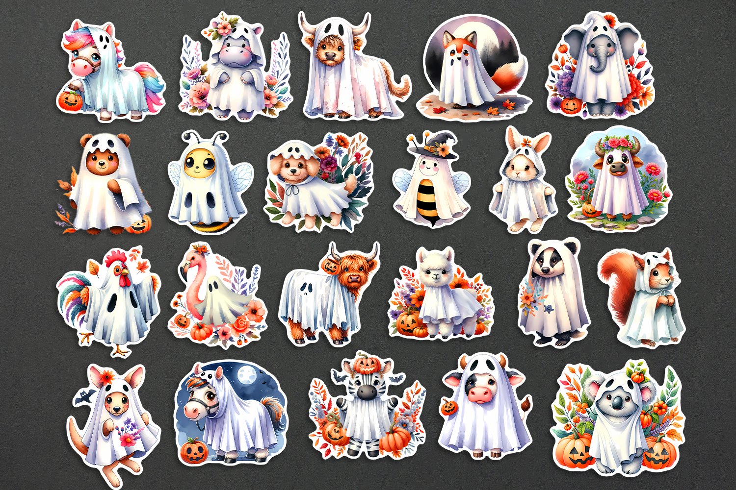 Halloween Stickers Bundle | Cute animals in ghost costumes view 3