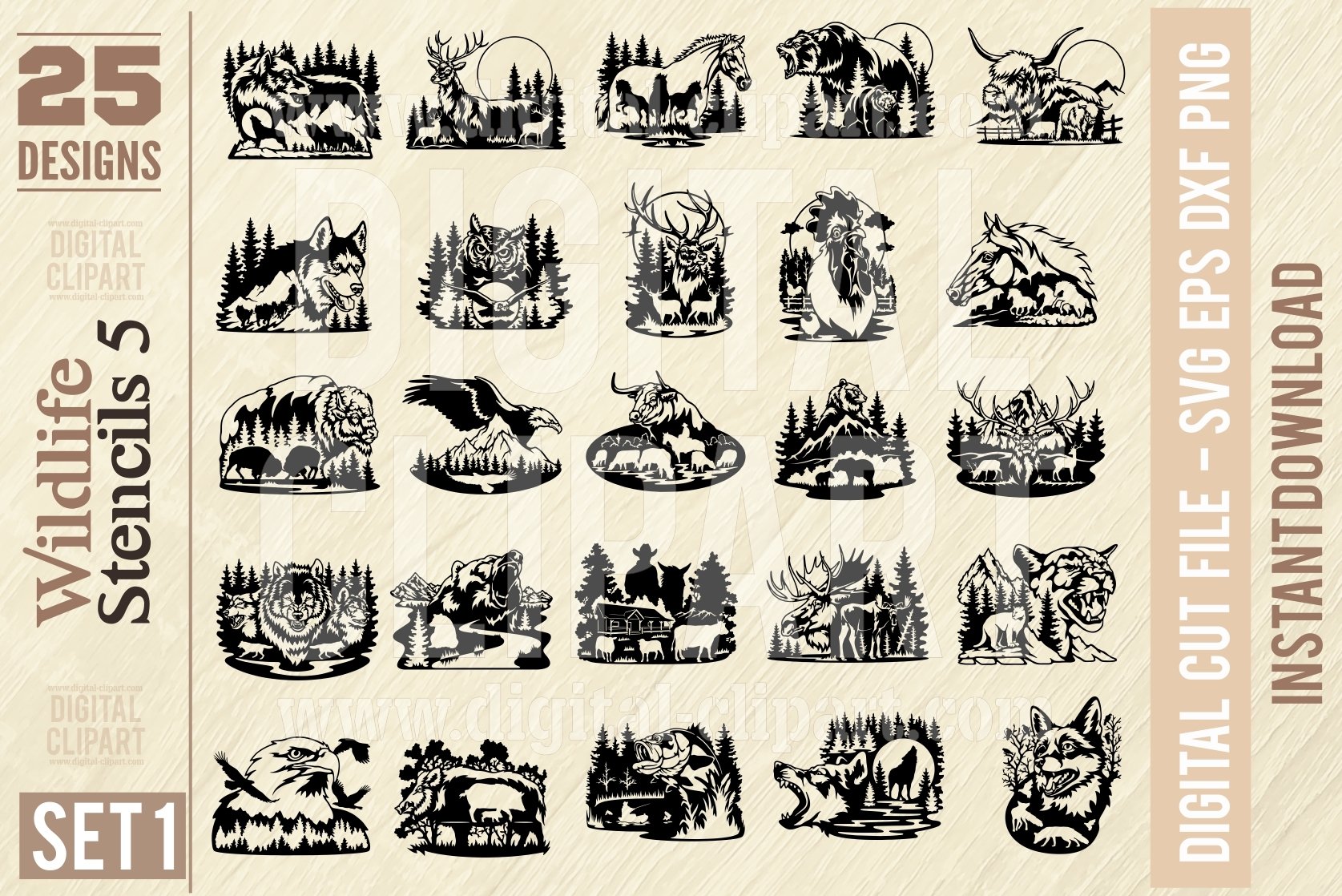 Wildlife Stencils SVG - BUNDLE 25 Designs Set 1 view 2
