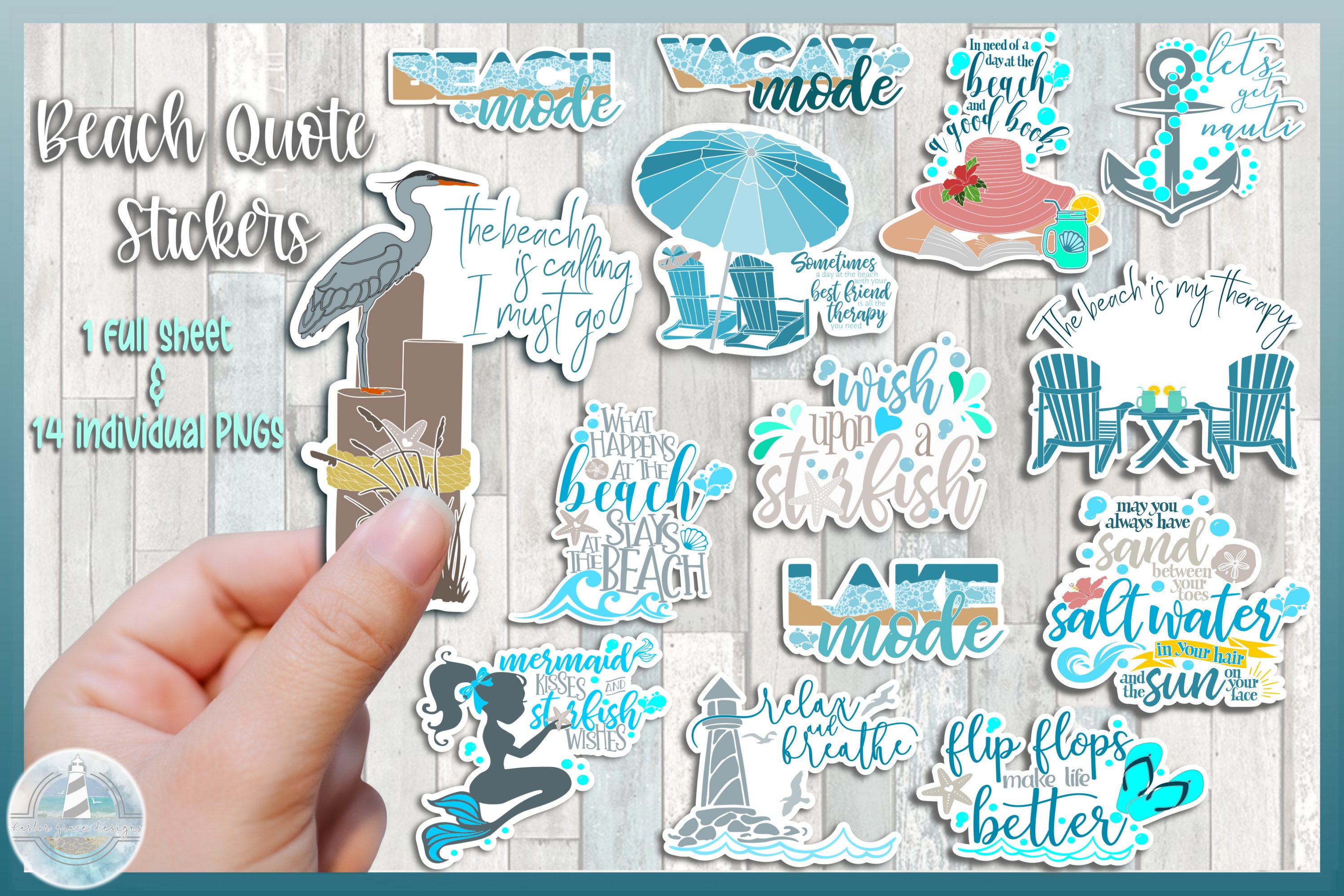 Summer Beach Quotes Printable Sticker Set - 300 dpi PNG imag