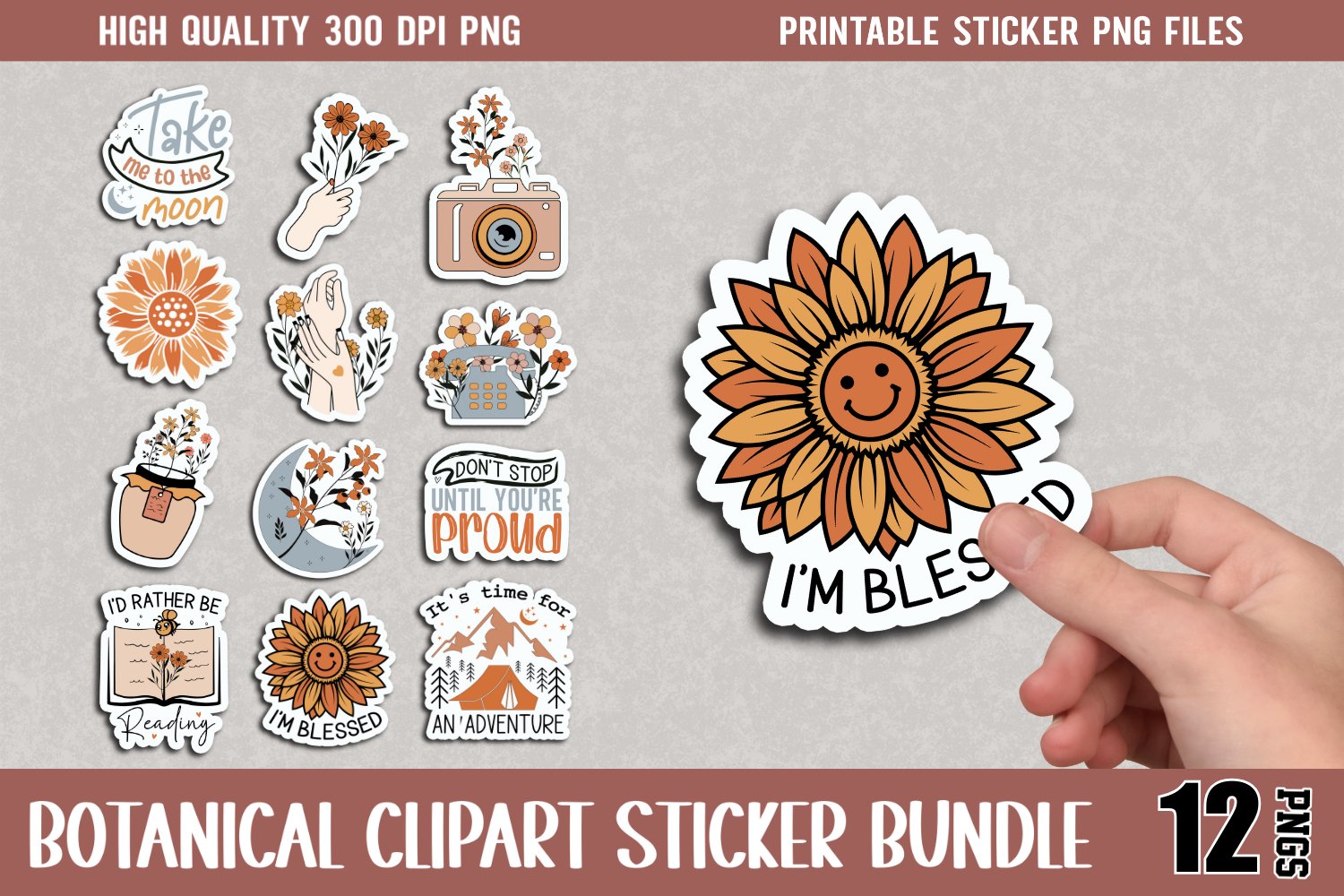 Botanical Clipart Sticker Bundle, Botanical Sticker Bundle