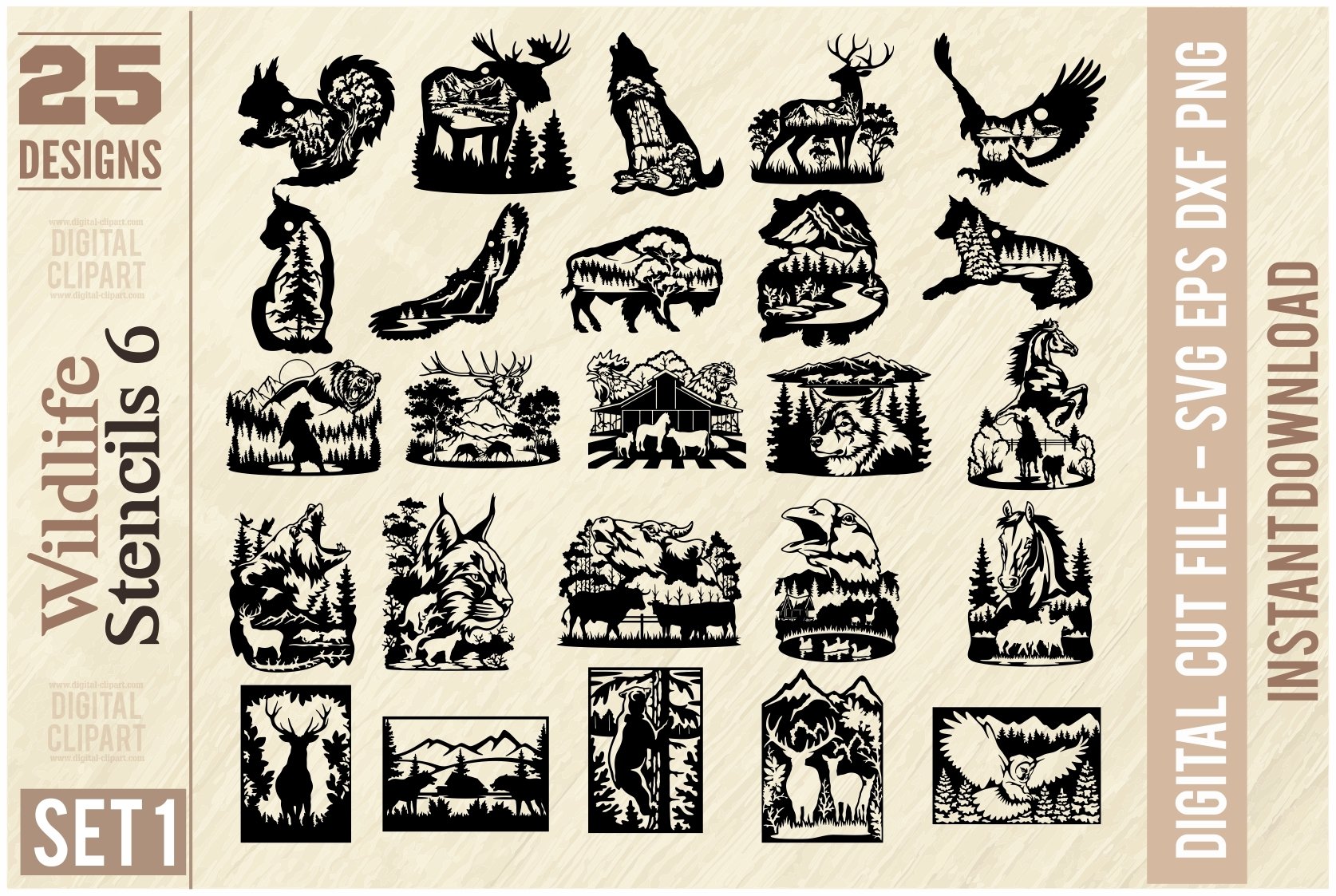 Wildlife Stencils BUNDLE 25 SVG, Set 1 - Cut Files bundle view 2