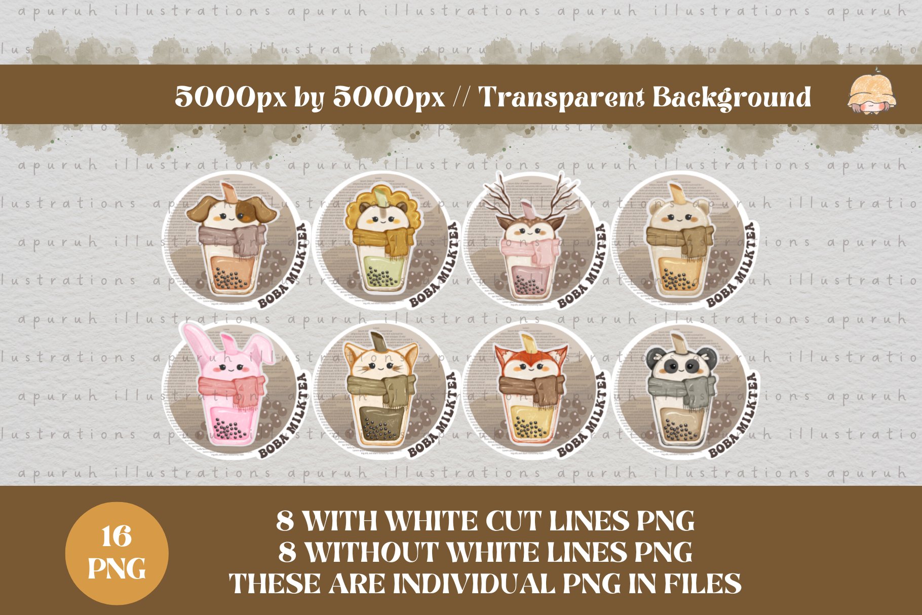 Animal Head Bubble Tea Digital Sticker view 2