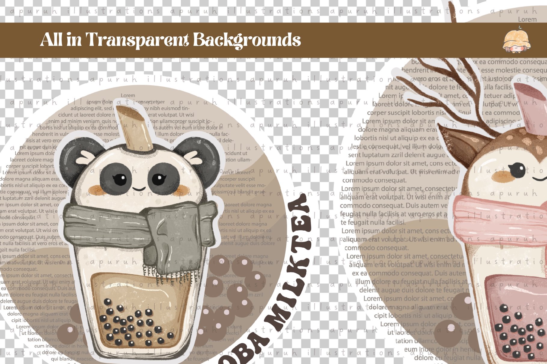 Animal Head Bubble Tea Digital Sticker view 3