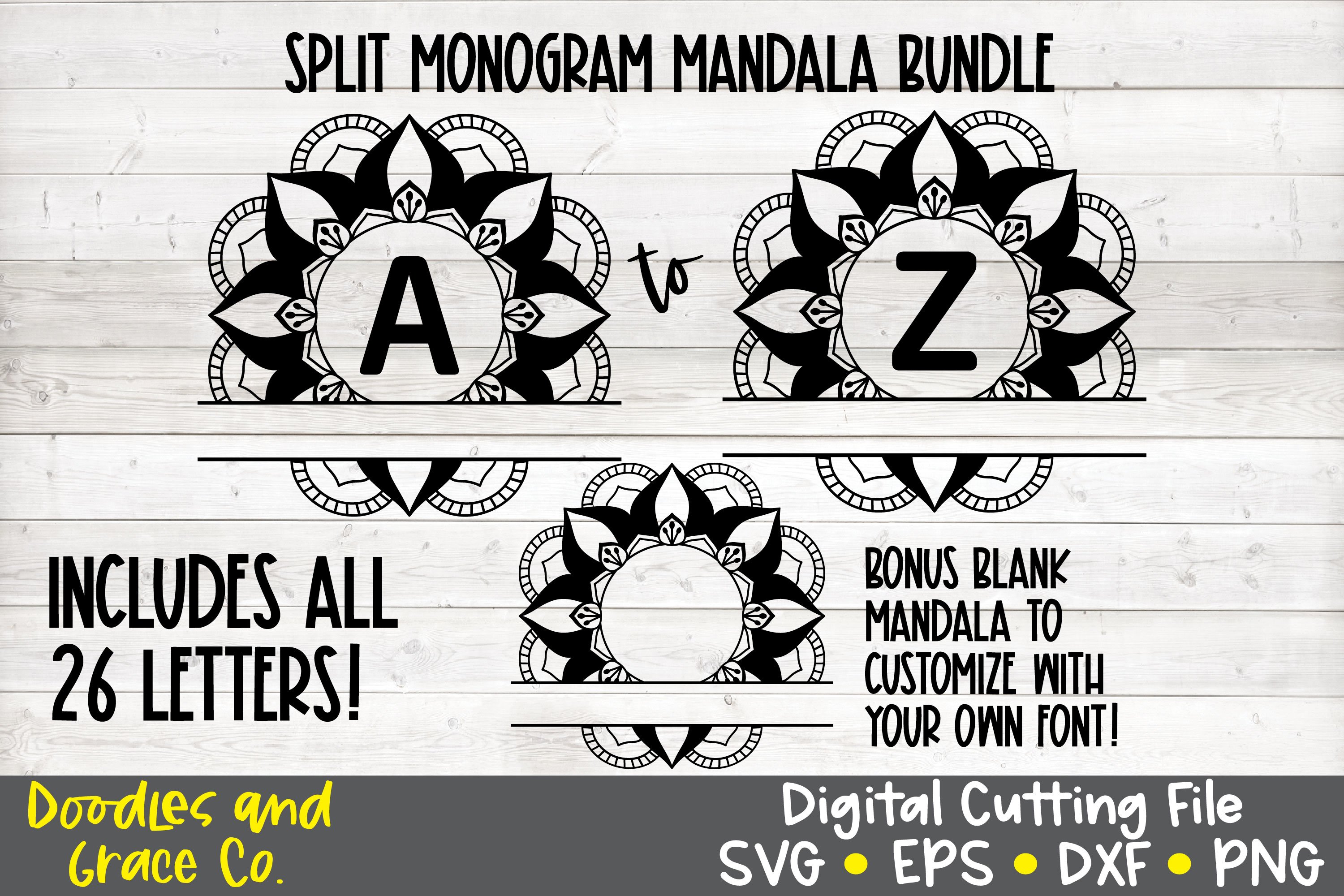 Split Monogram Alphabet Mandala Bundle - SVG