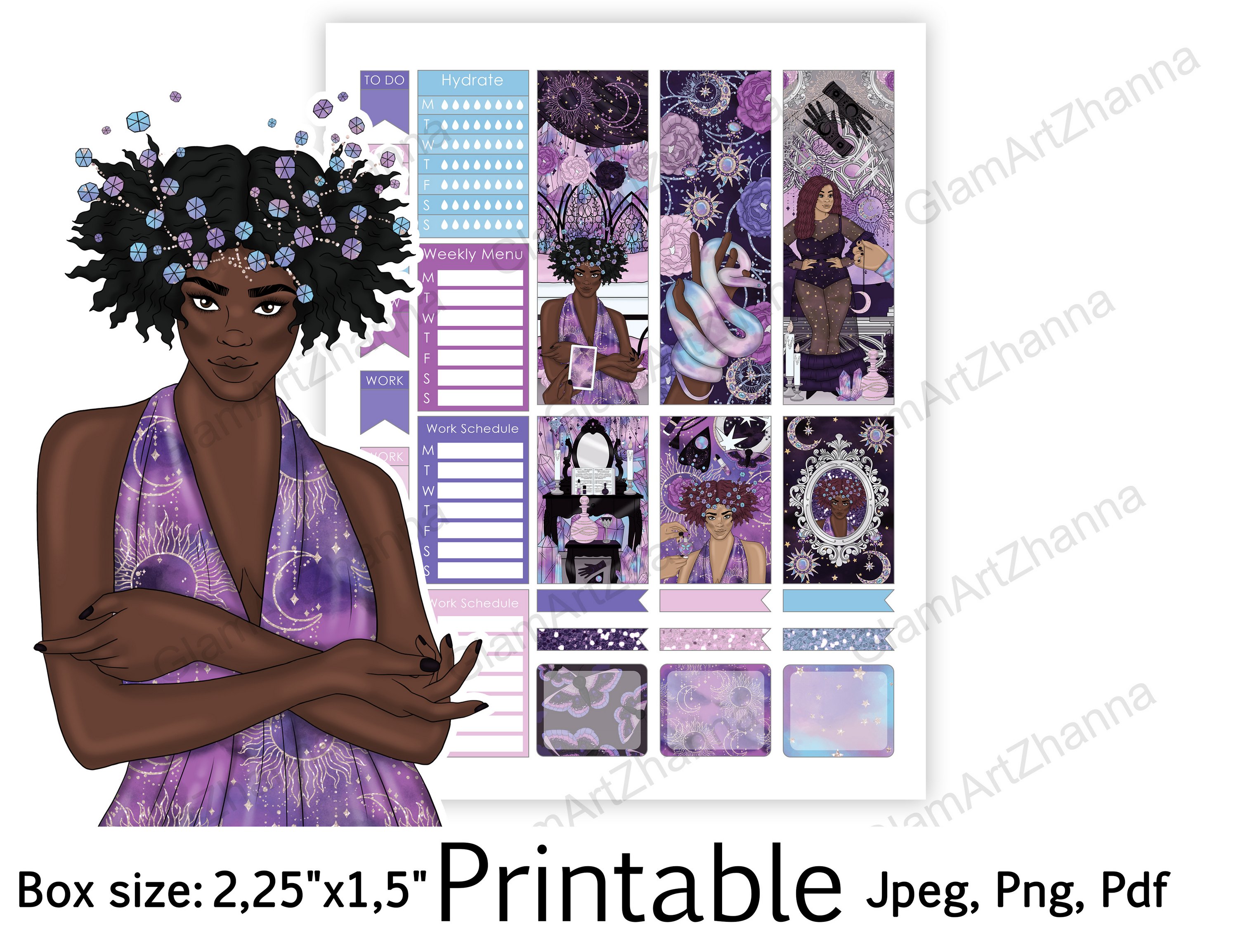 African American Mystic Girl Printable Box Size 2,25"x1,5" view 3