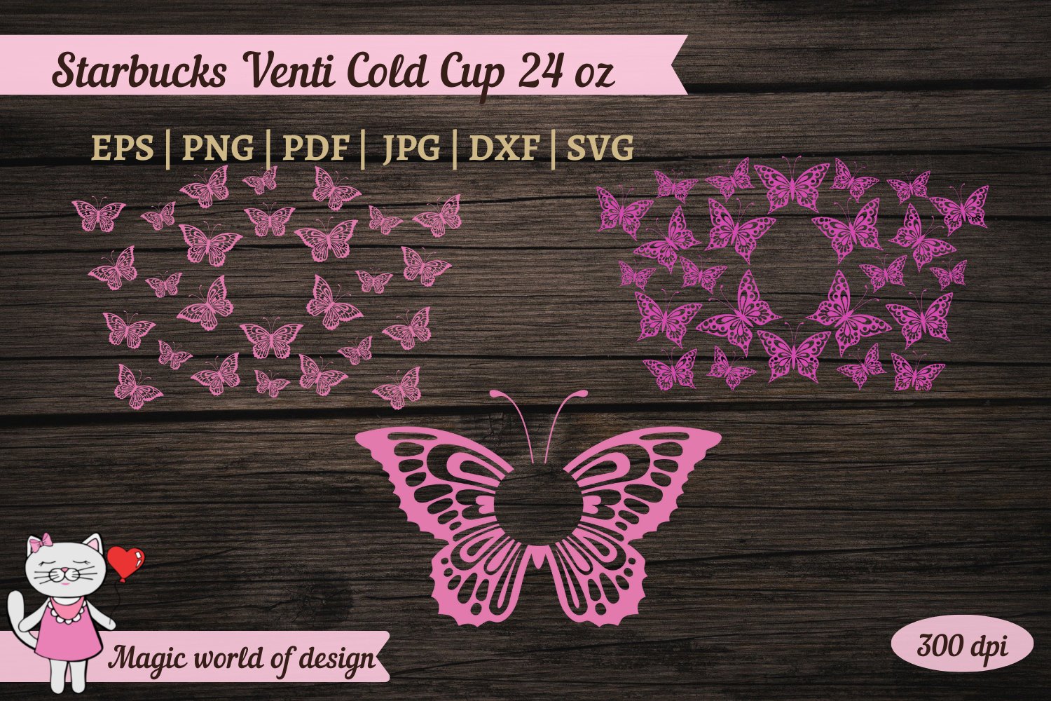 Butterfly svg wrap for tumbler 24 oz venti cold cup bundles view 2