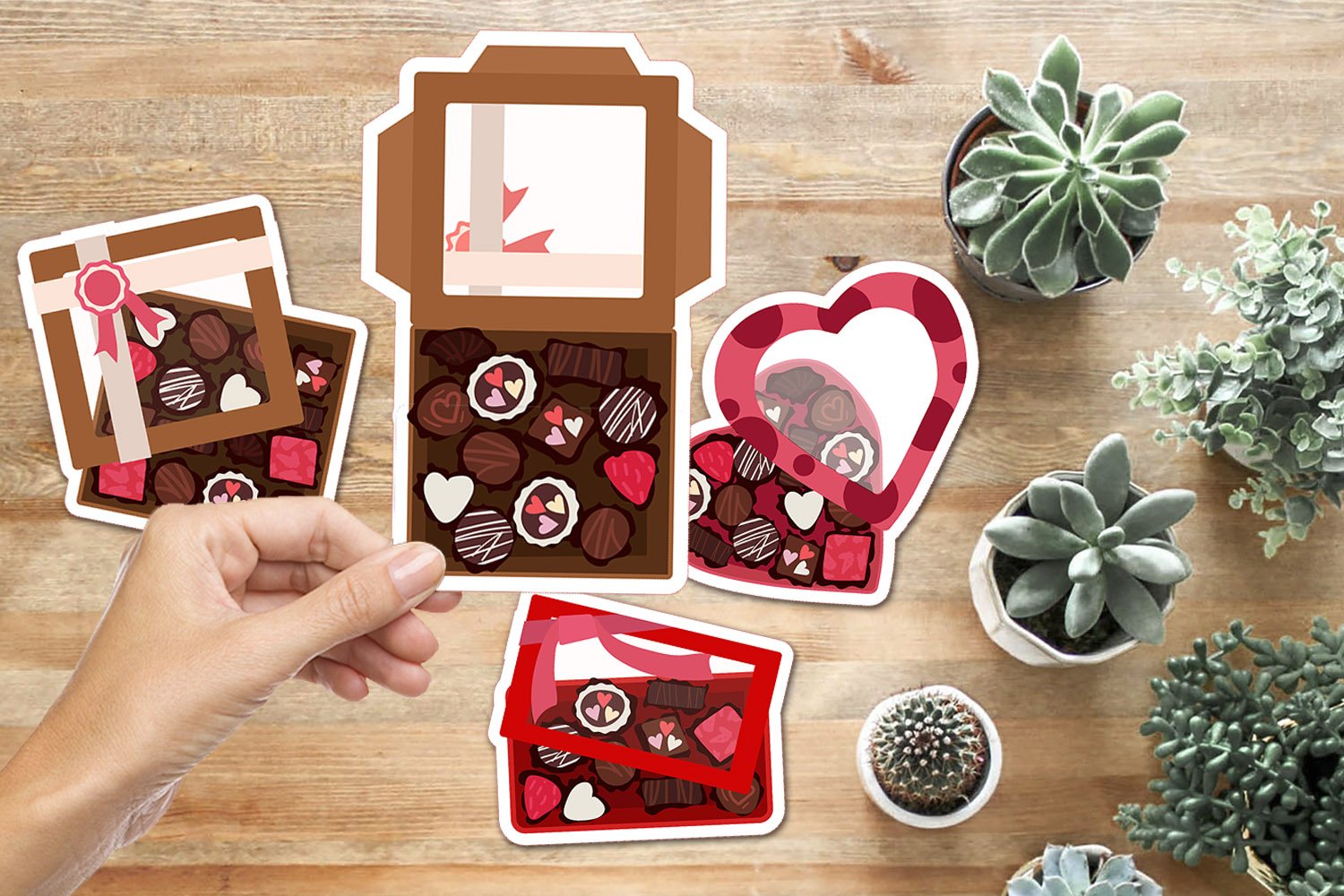 A set of stickers with boxes of sweets. Valentines Day