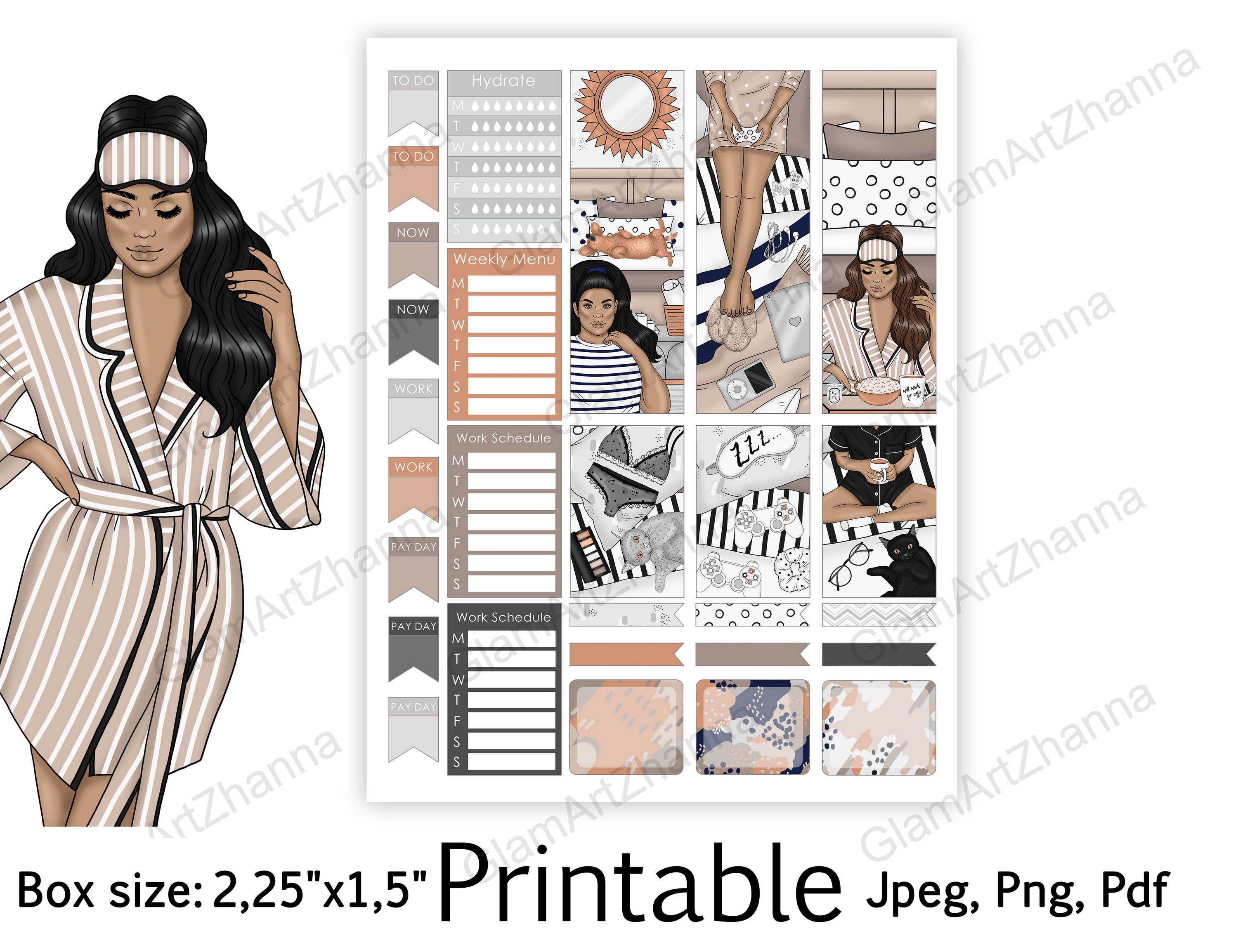 African American Lazy Day Printable Box Size 2,25"x1,5" view 3