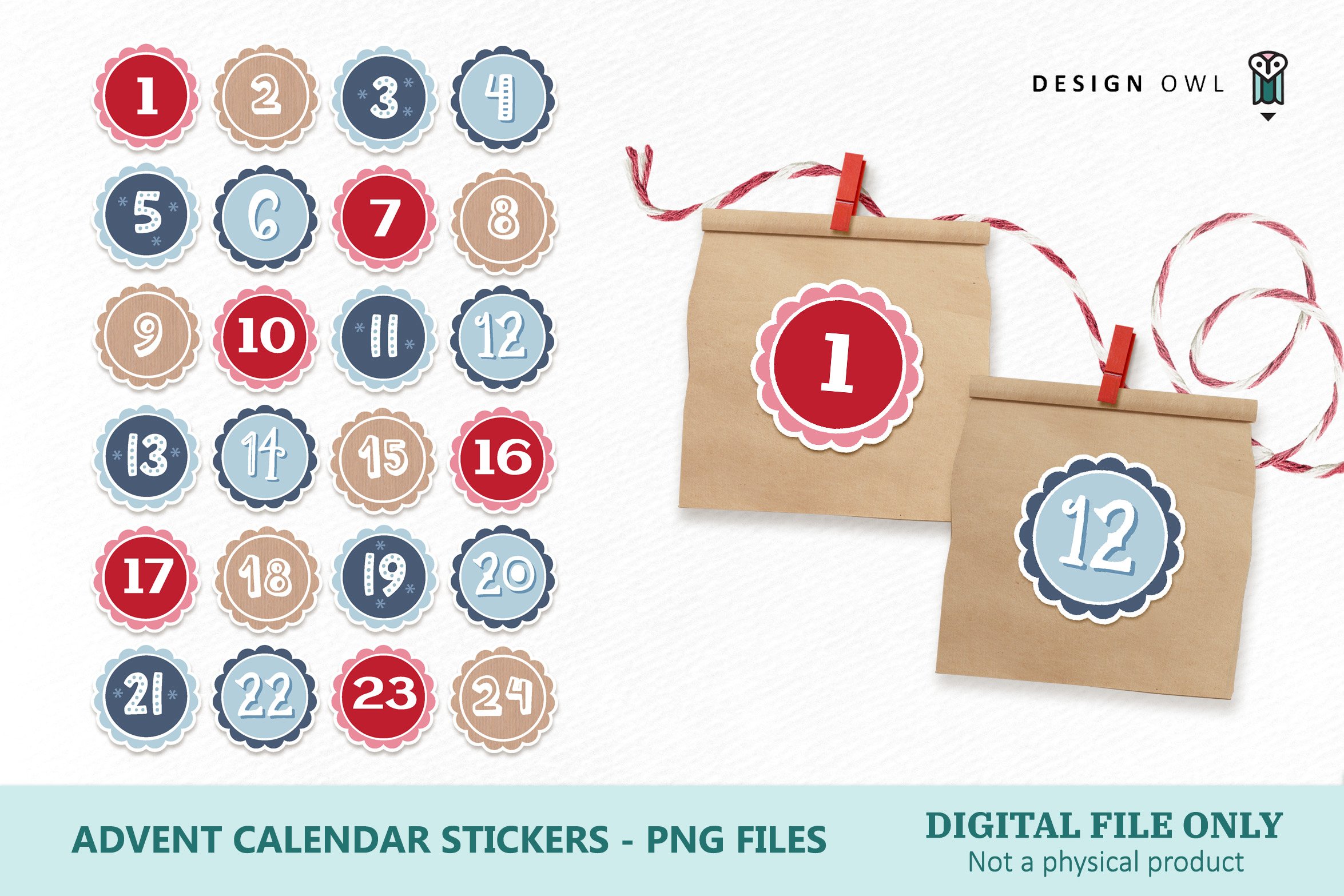 Advent Calendar Printable - Christmas Number Stickers PNG