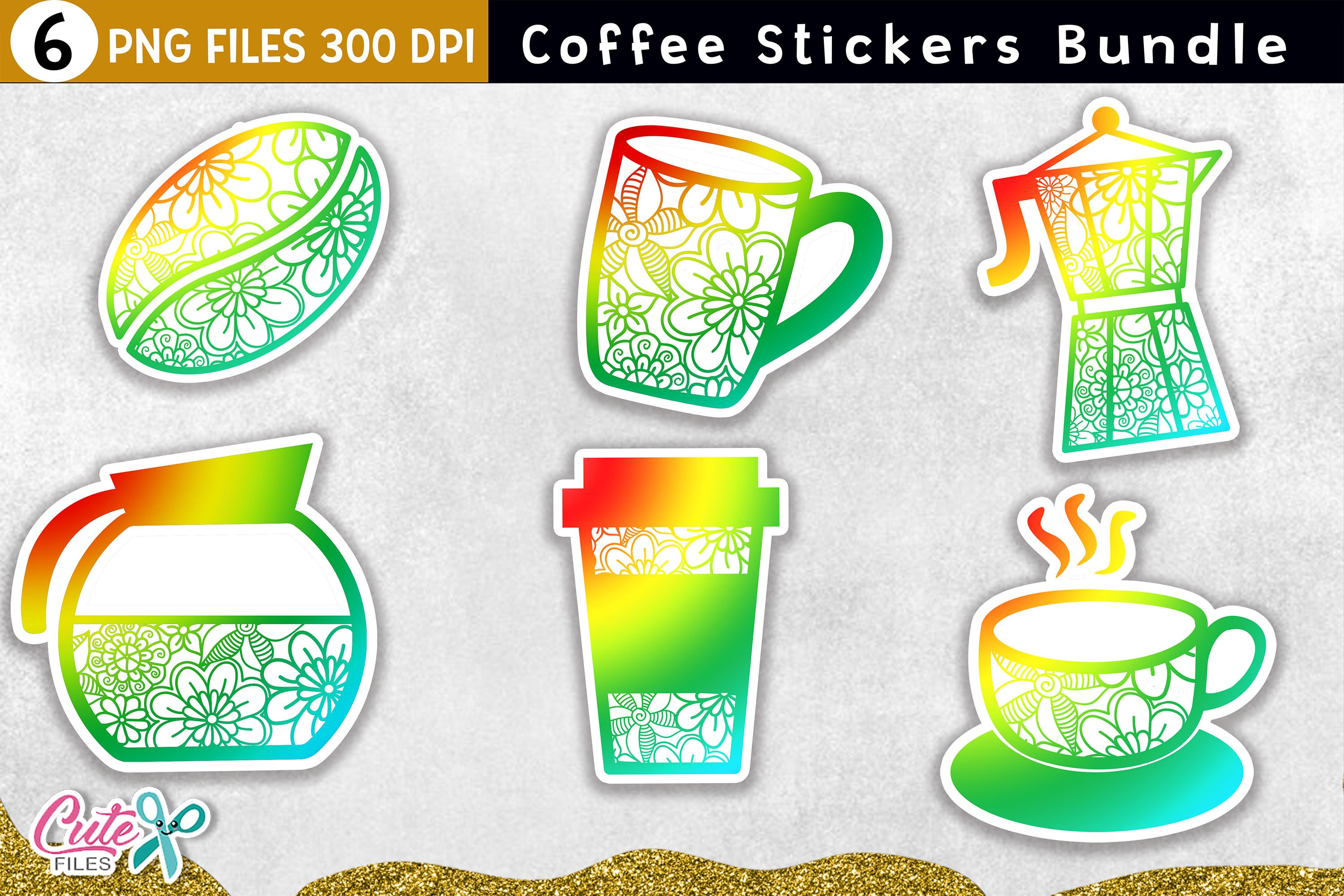 Coffee zentangle for print and cut stickers view 2
