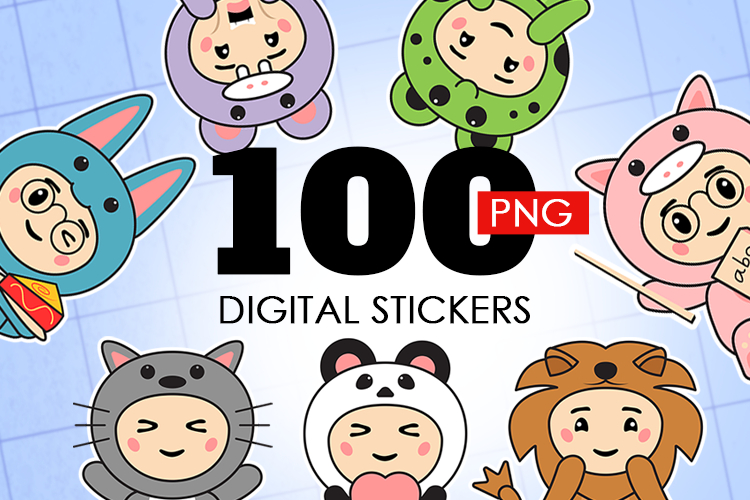 100 Chibi Animal Onesie Stickers | Kawaii PNG Bundle