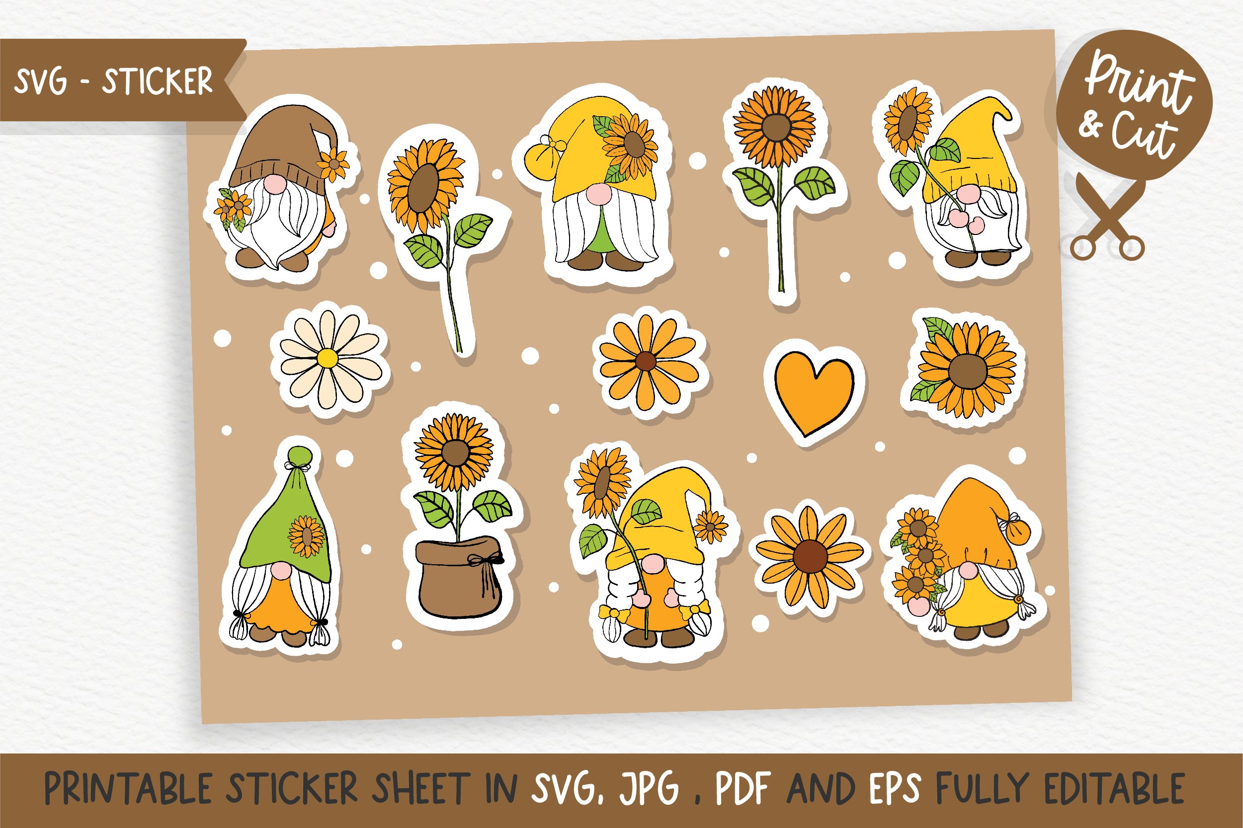 Sunflower Gnome Sticker SVG
