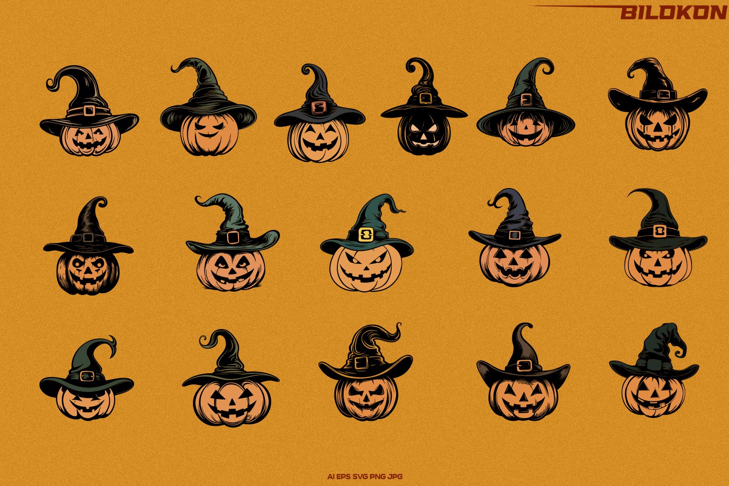 Halloween Pumpkin in a witch hat SVG Bundle, Halloween SVG view 2
