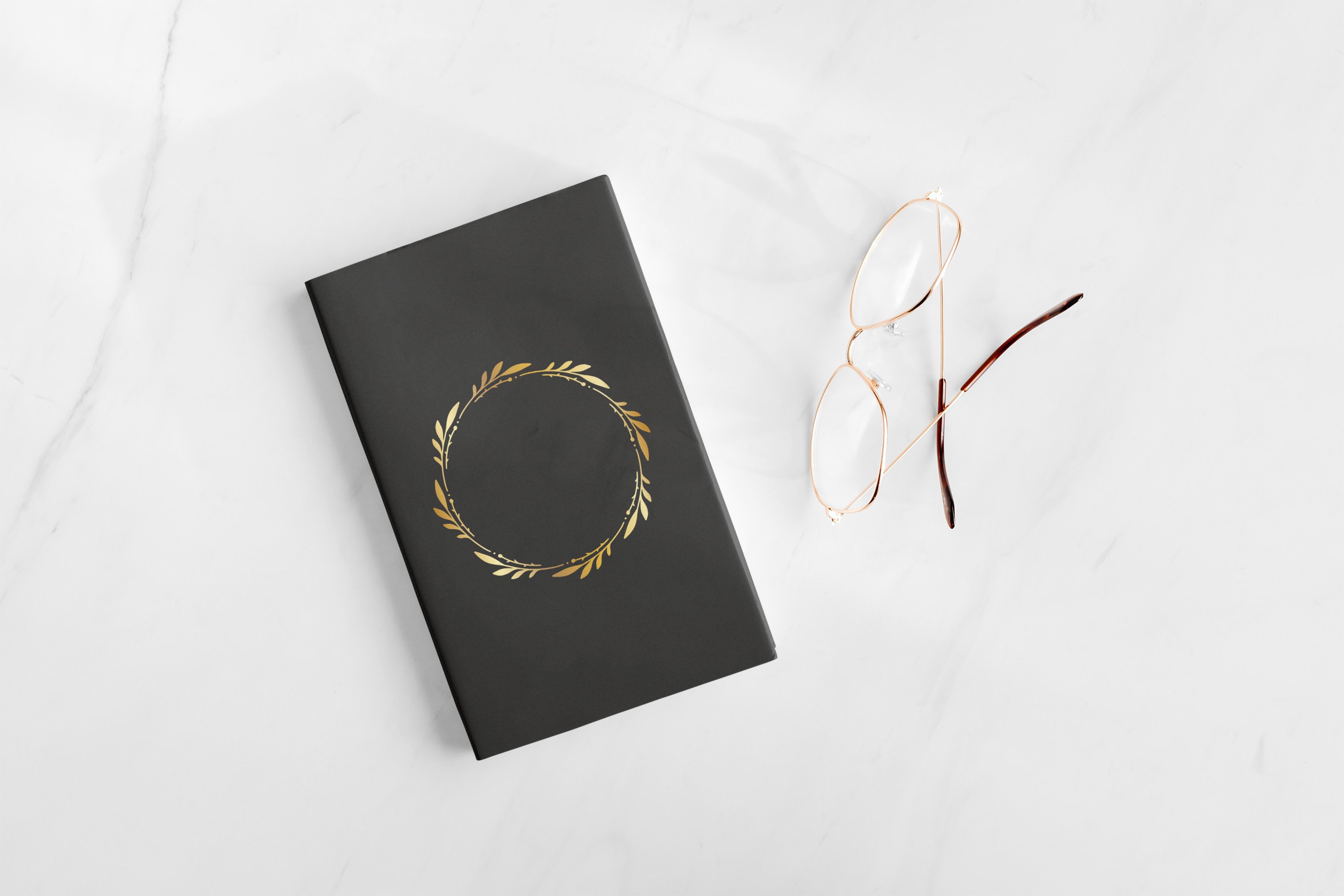 Gold monogram frames bundle. Round signs collection PNG. view 3