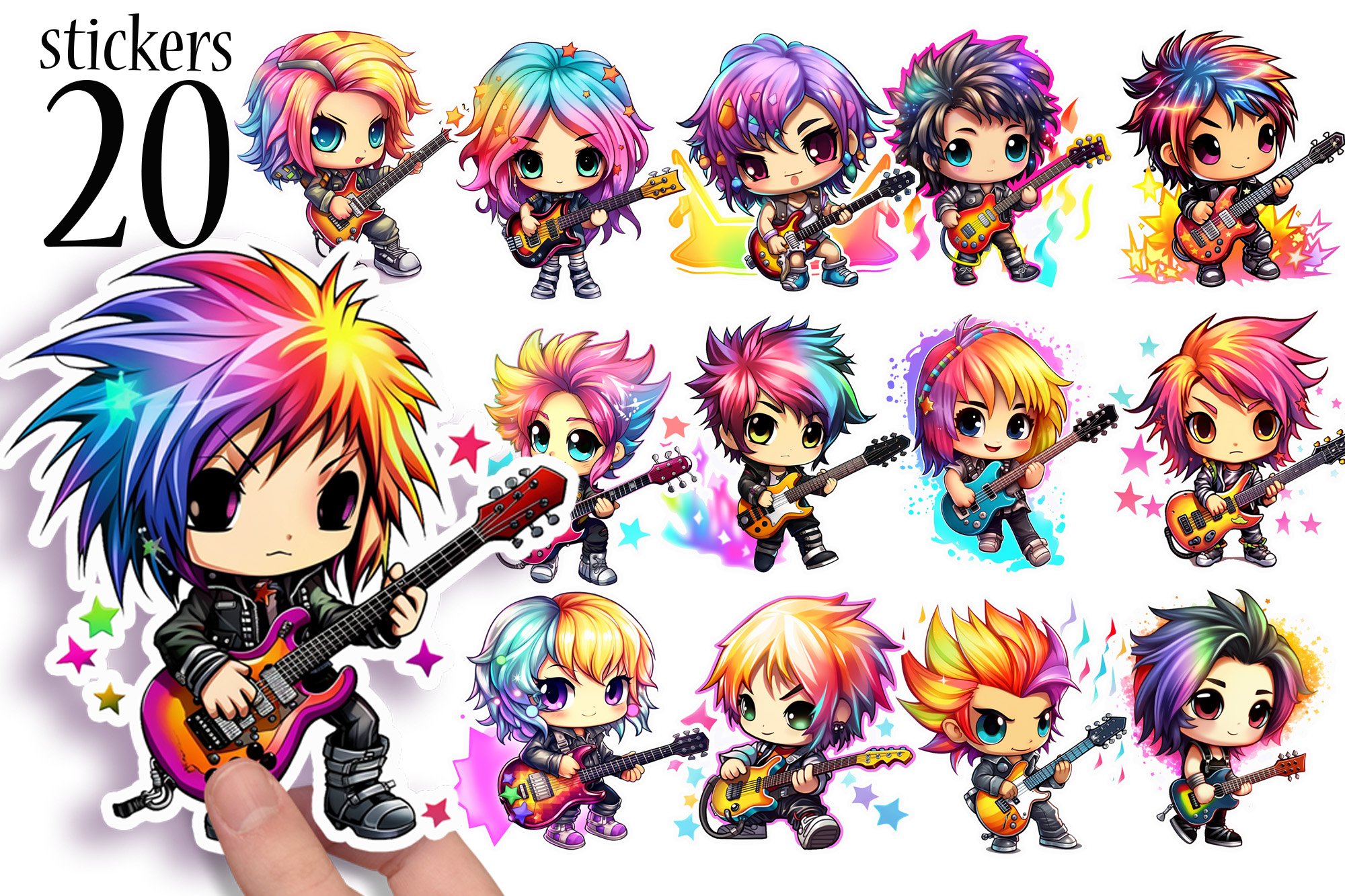 80s Retro Musical Stickers Printable - Chibi Girl Stickers