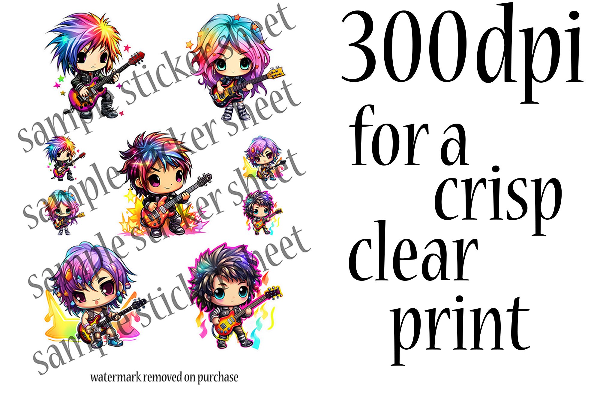 80s Retro Musical Stickers Printable - Chibi Girl Stickers view 3