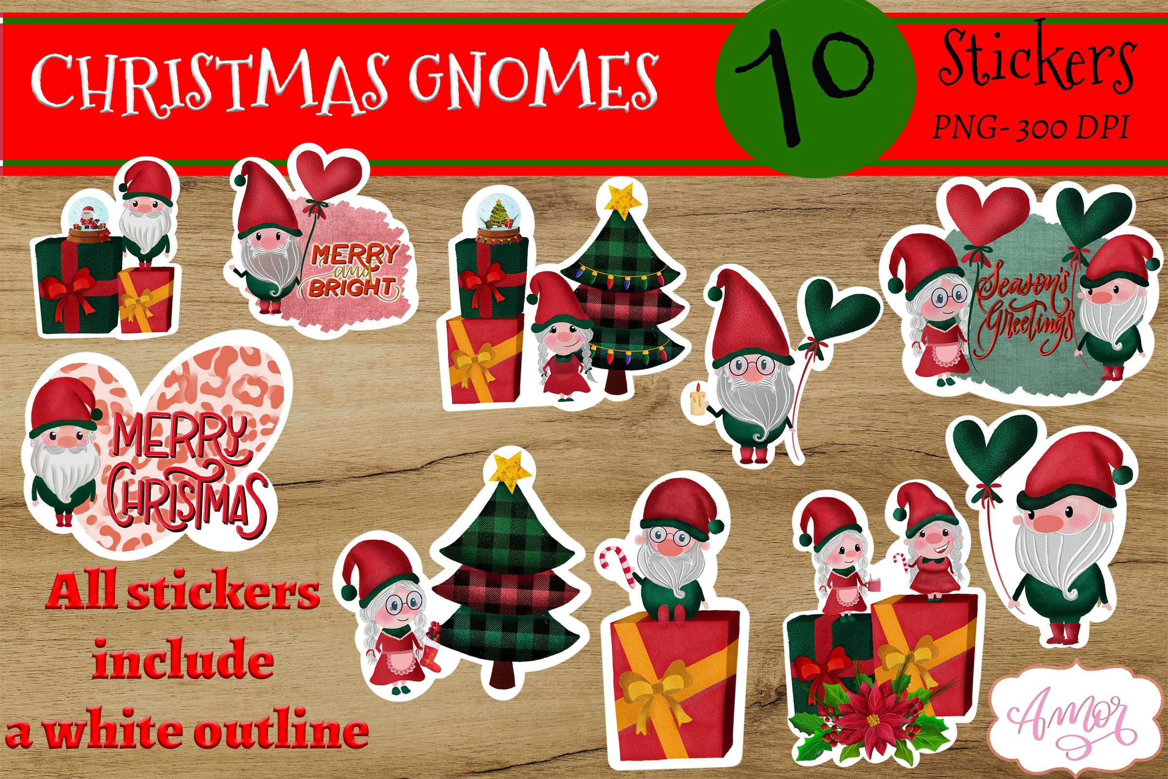 Christmas gnome stickers for print then cut, 10 PNG view 2
