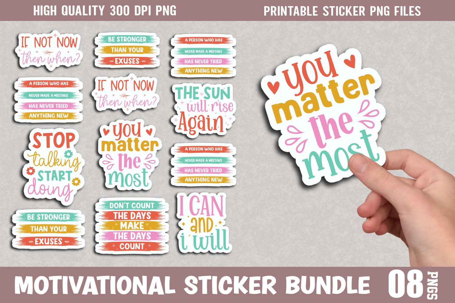 Motivational Quotes Stickers Bundle, Mental Health Sticker