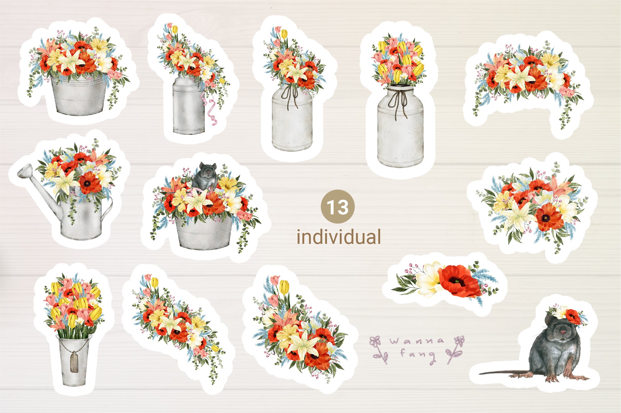 Spring Flower Pot Sticker Pack Printable view 2