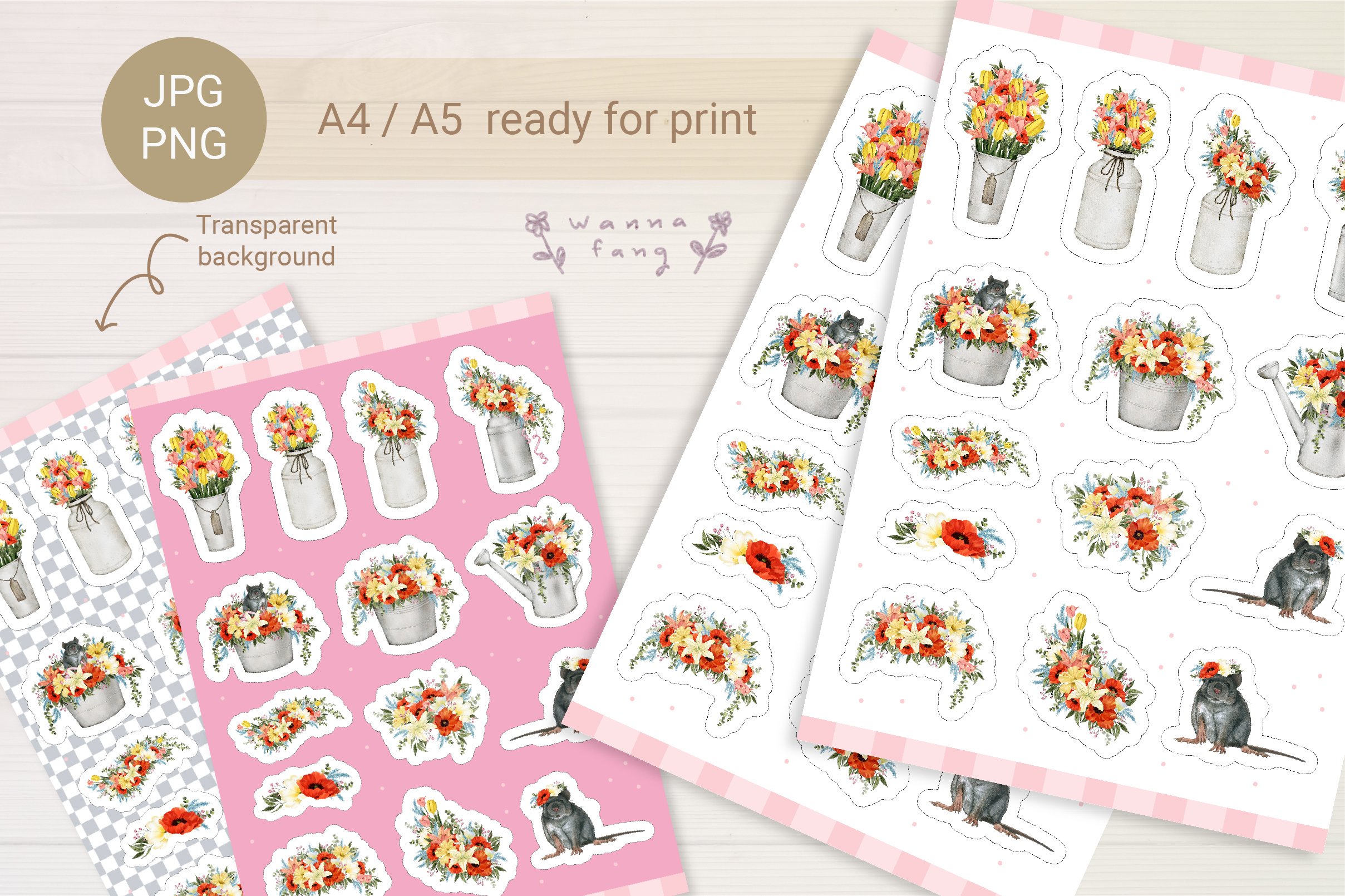 Spring Flower Pot Sticker Pack Printable view 3
