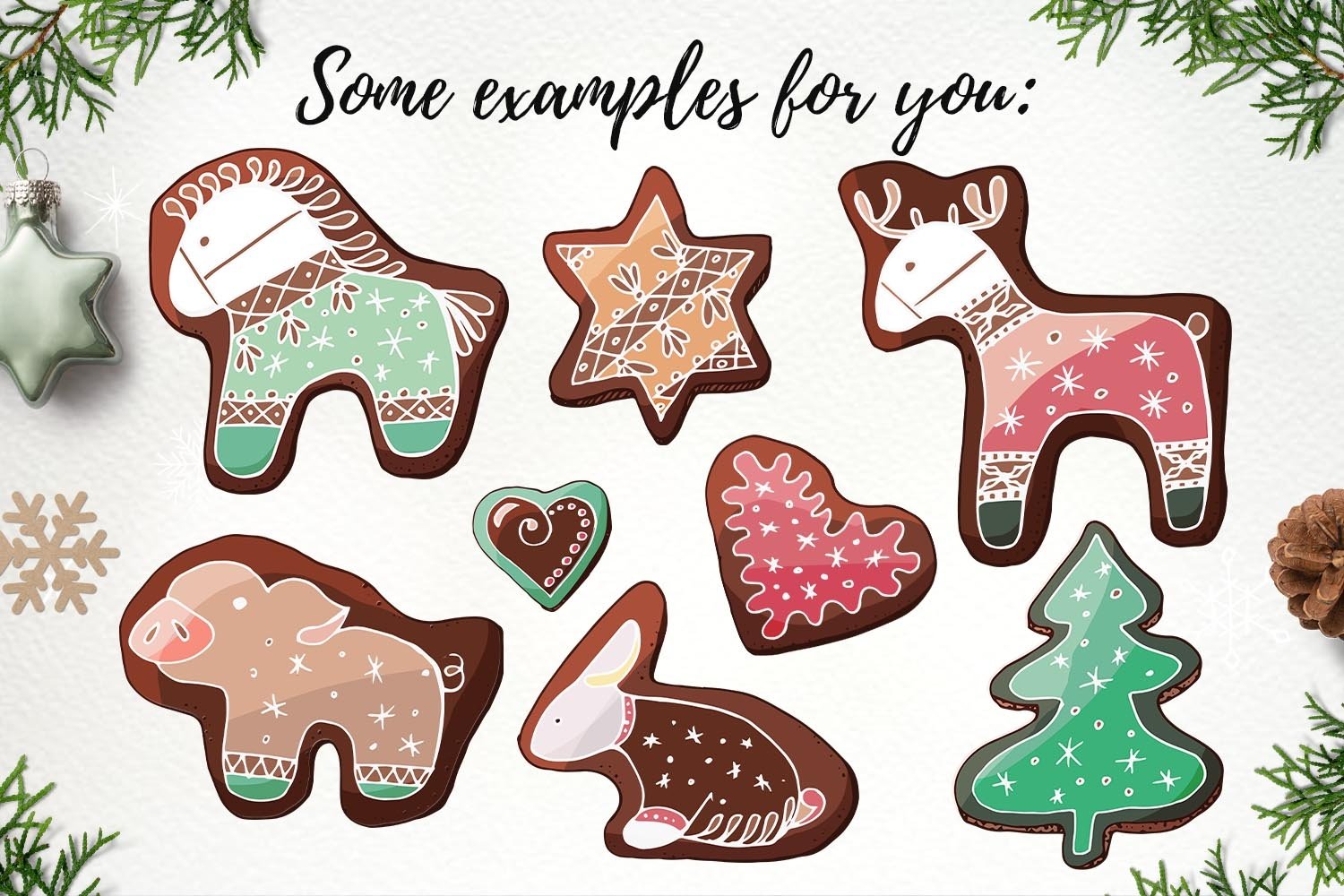 Christmas ginger cookies. Animals, trees, stars, hearts SVG view 3