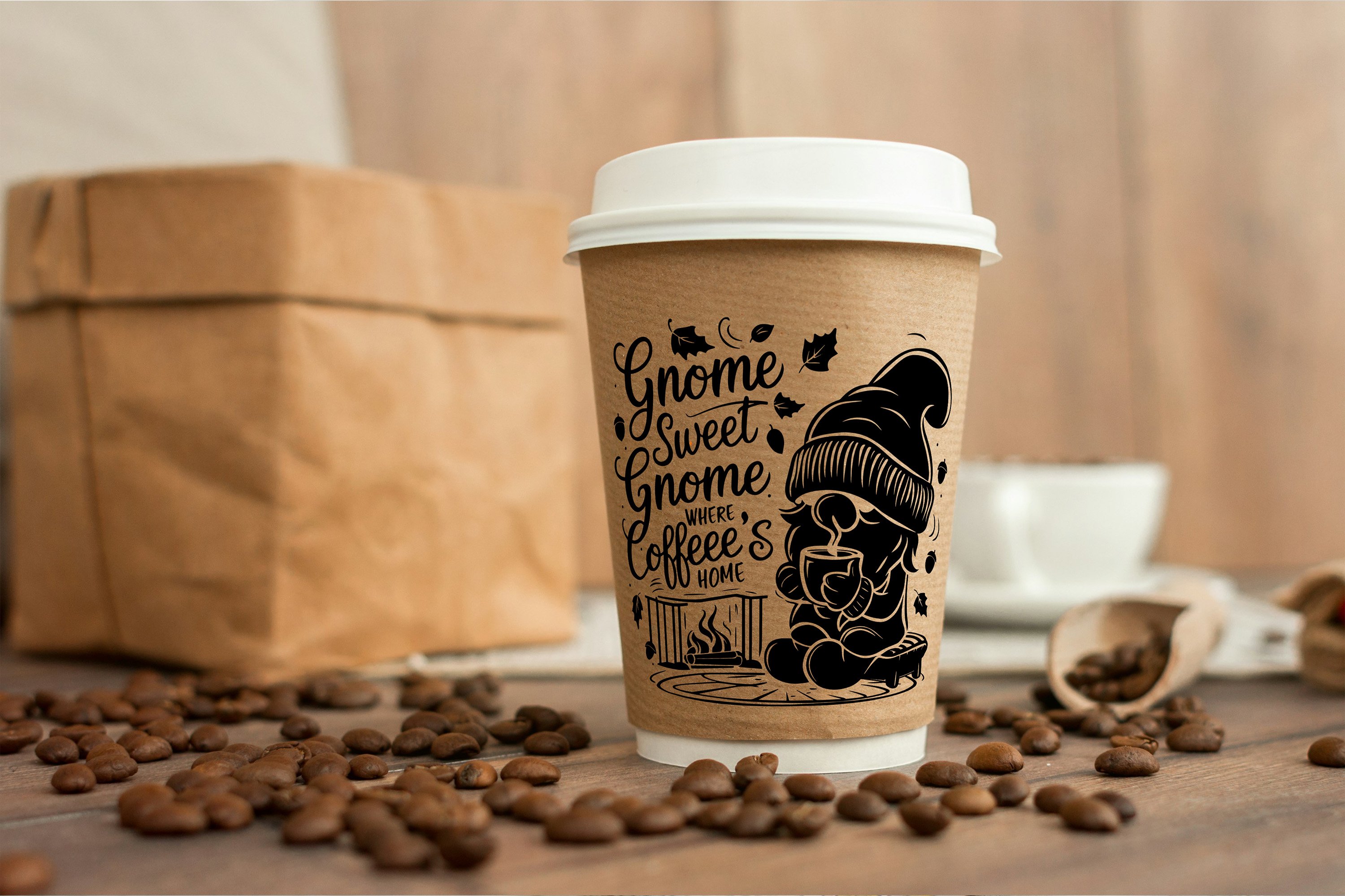 Whimsical Coffee Gnome Silhouette Illustration SVG Bundle view 2
