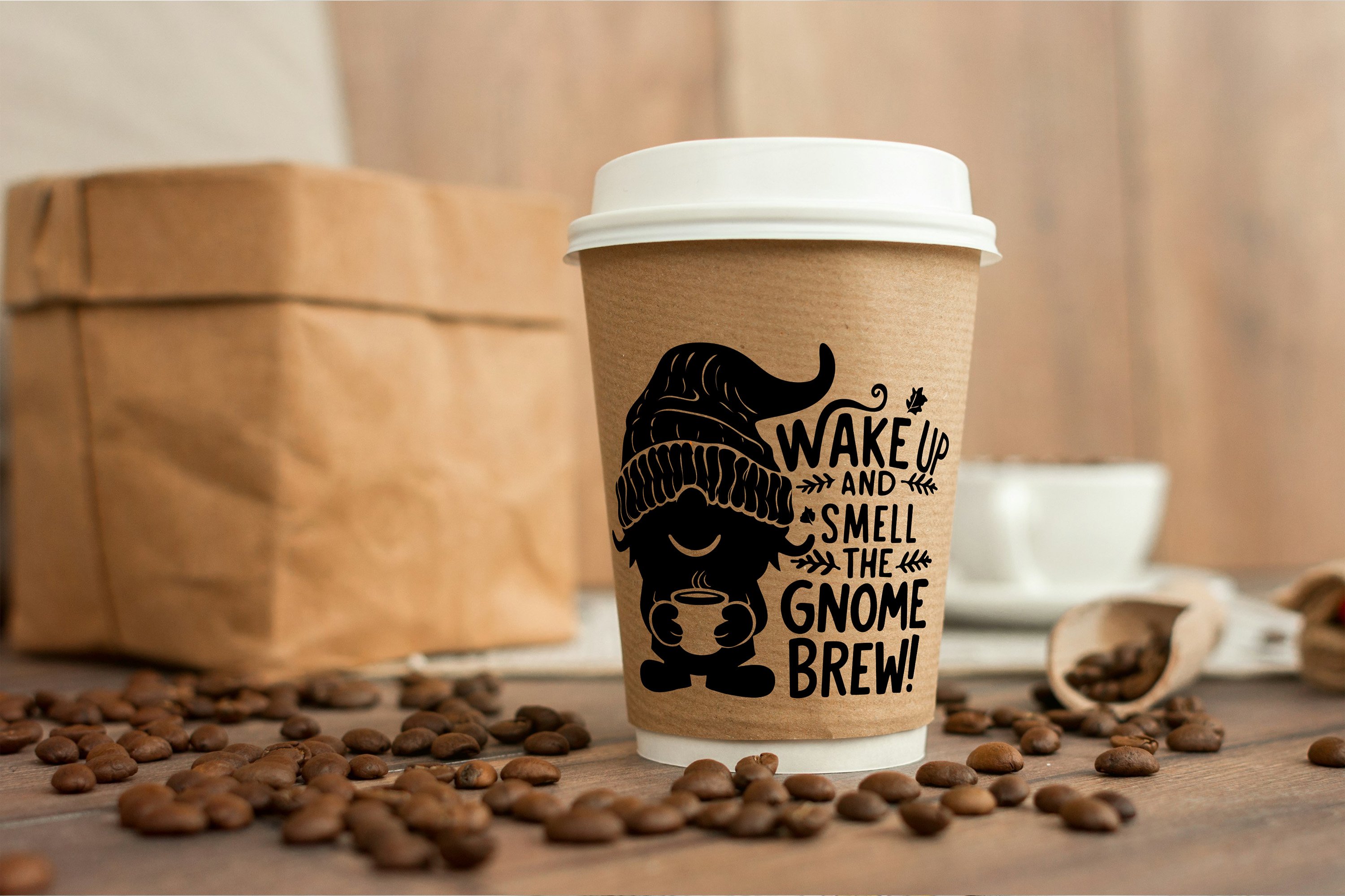 Whimsical Coffee Gnome Silhouette Illustration SVG Bundle view 3
