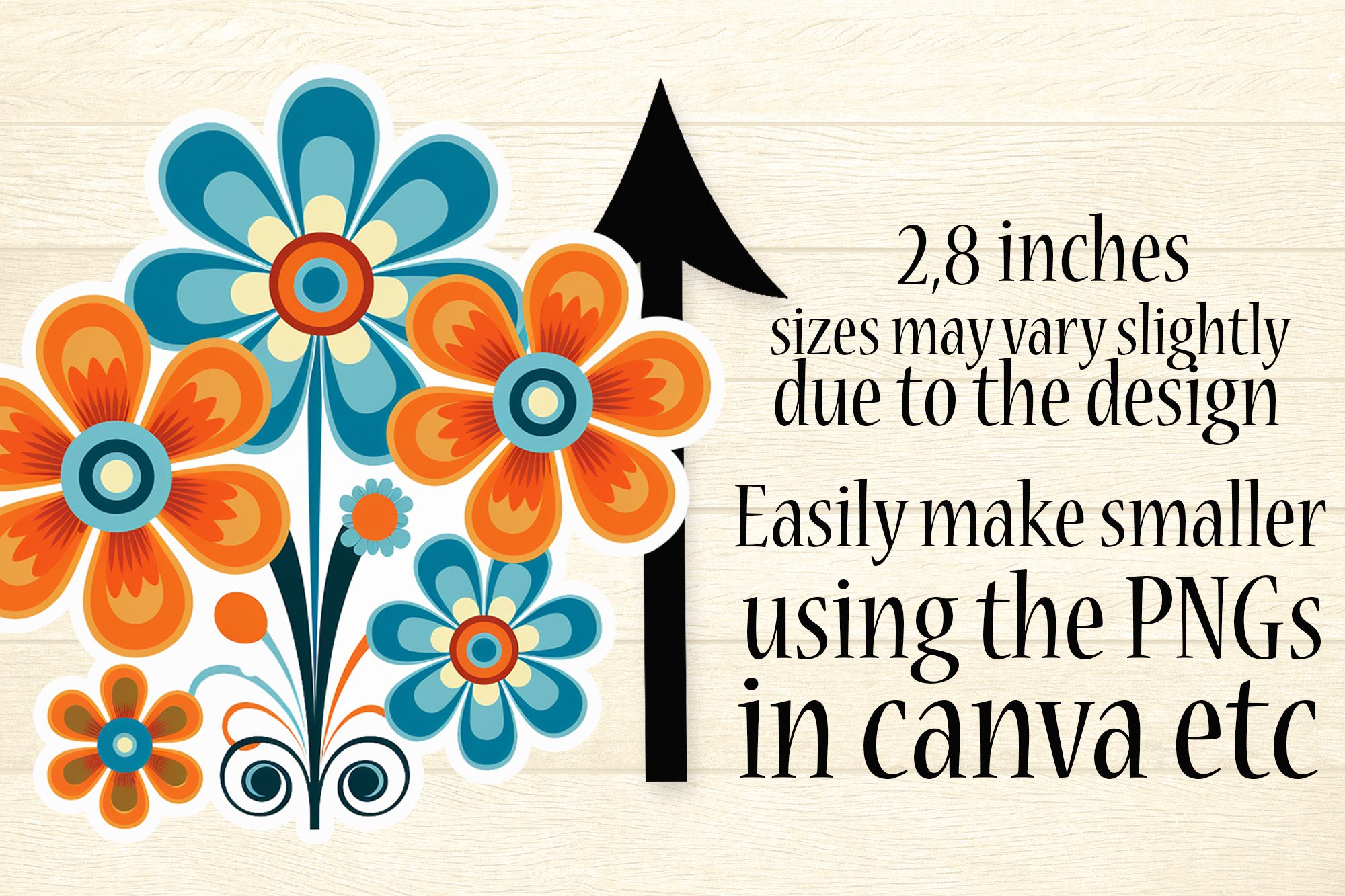 Flower PNG Stickers - 70s Flowers in Retro Sunset Colors view 2