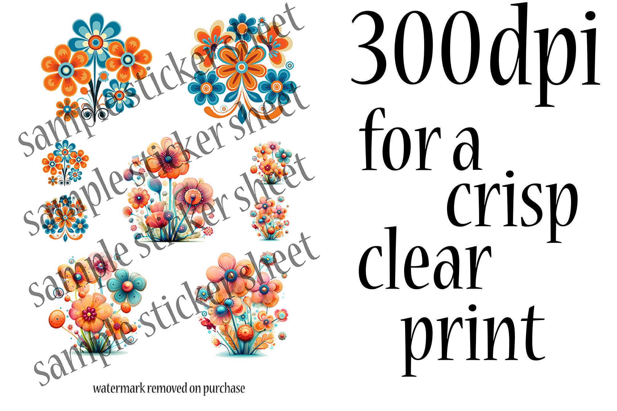 Flower PNG Stickers - 70s Flowers in Retro Sunset Colors view 3